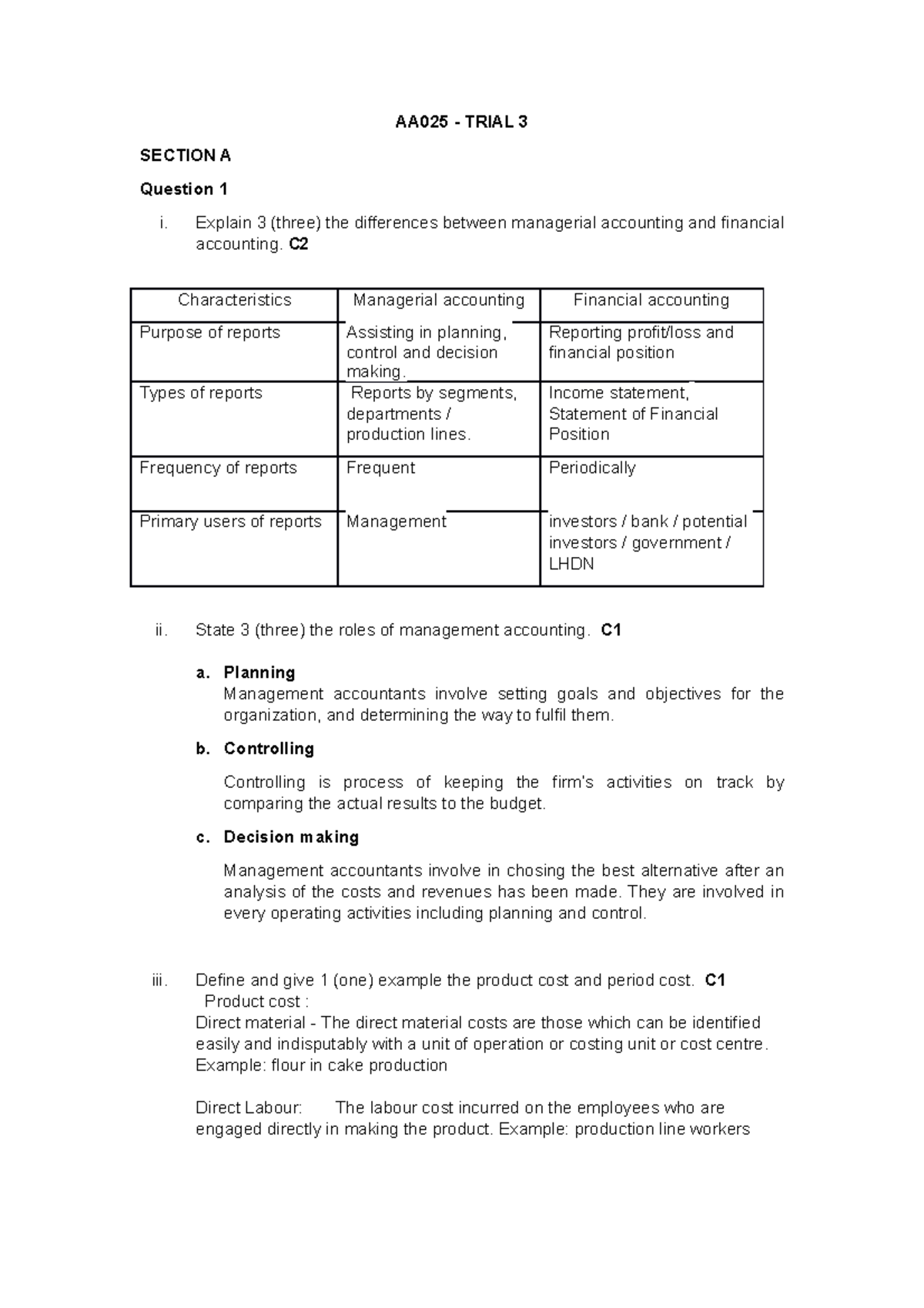 AA025 KMPH Trial Answers Scheme AA025 TRIAL 3 SECTION A Question 1