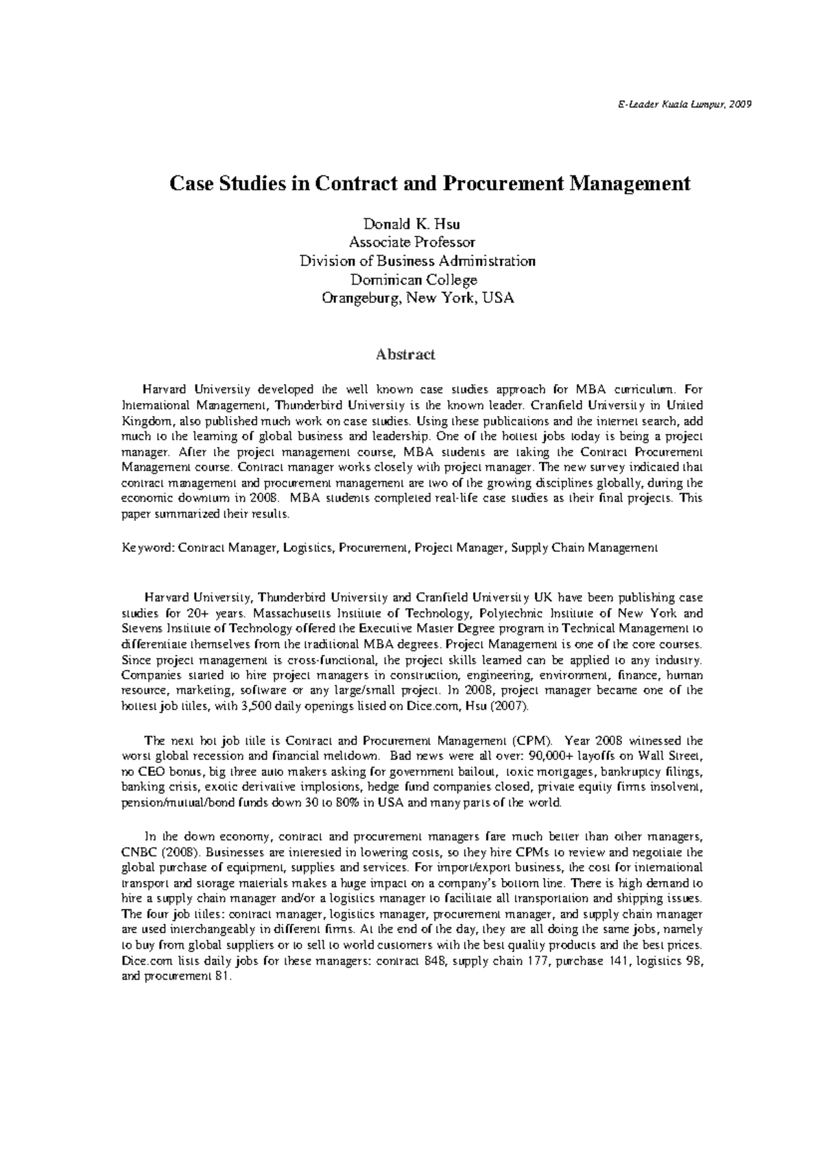 Case Studies in Contract and Procurement - Hsu Associate Professor ...