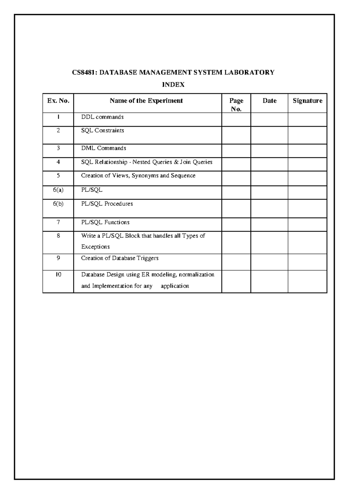 CS8481DBMS Record Both Question and Answers CS8481 DATABASE