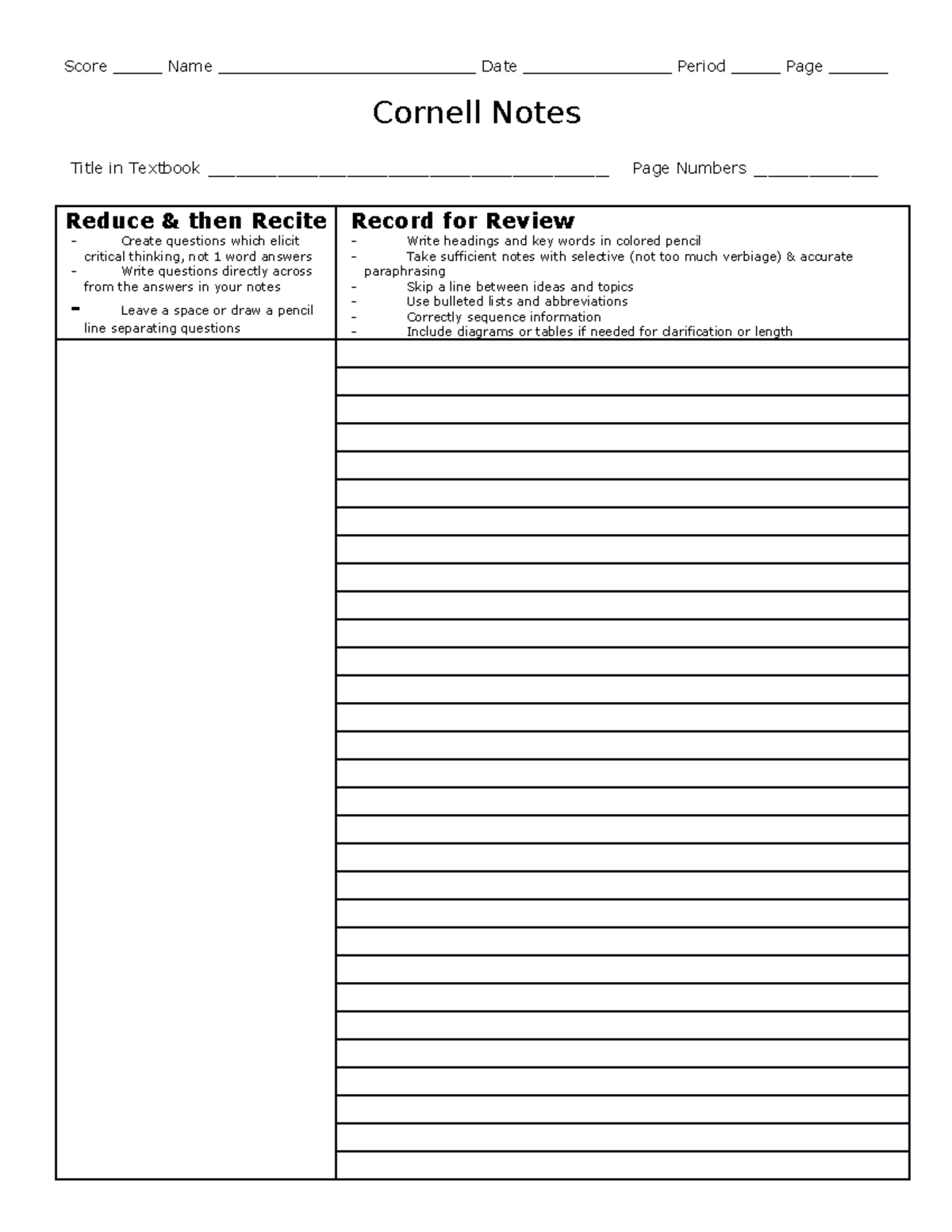 Cornell Notes Template 30 - Score _____ Name ...