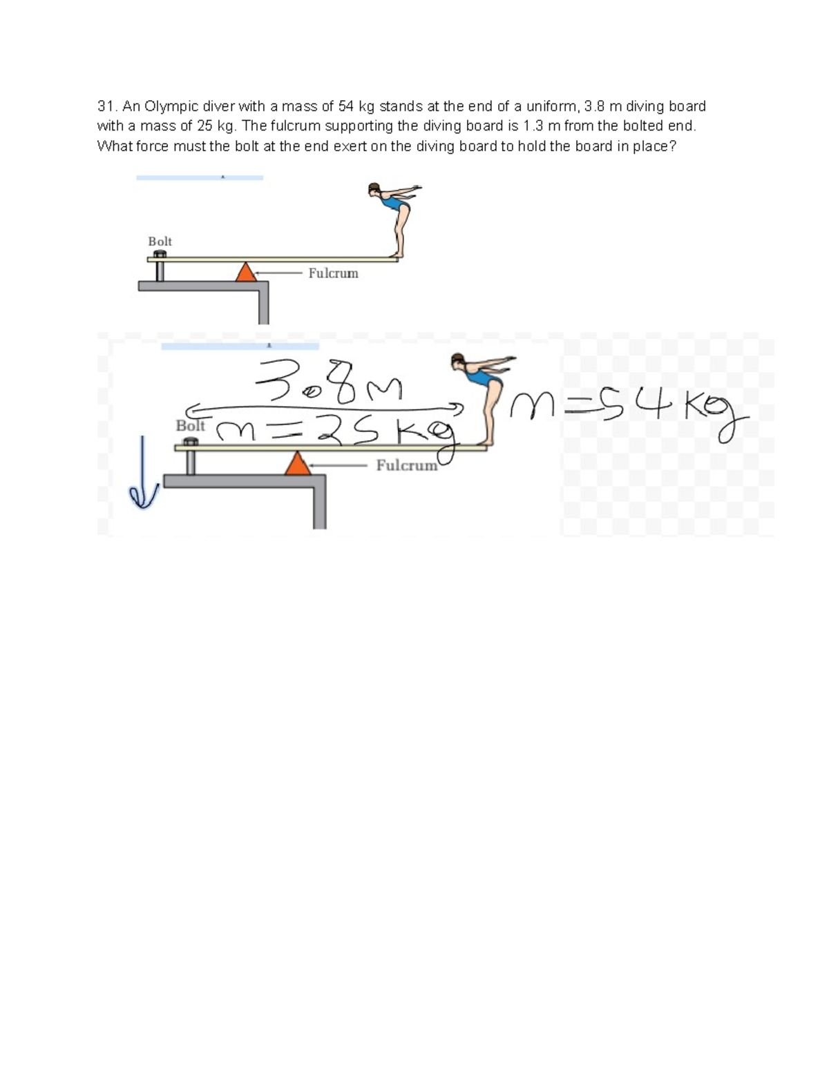 Torque Ladder questions - An Olympic diver with a mass of 54 kg stands ...