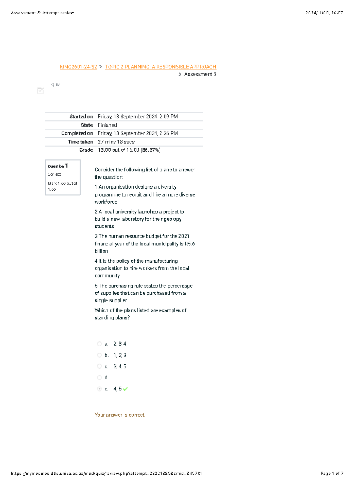 Assessment 3 Attempt Review Mng2601 24 S2 Topic 2 Planning A