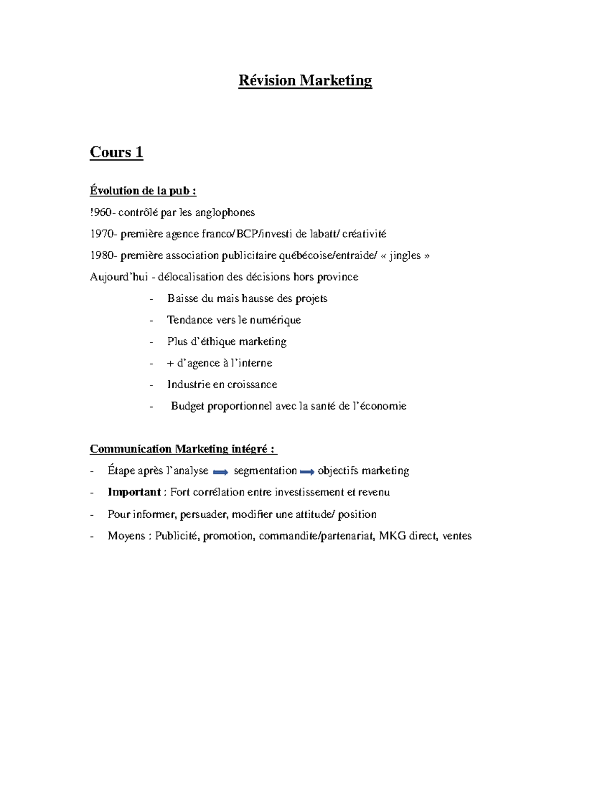 Etude Mi Session Marketing 1 Vision Marketing Cours Volution De La Pub 960 Contr Par Les Anglophones 1970 Premi Re Agence Franco p Investi De Labatt Cr Studocu