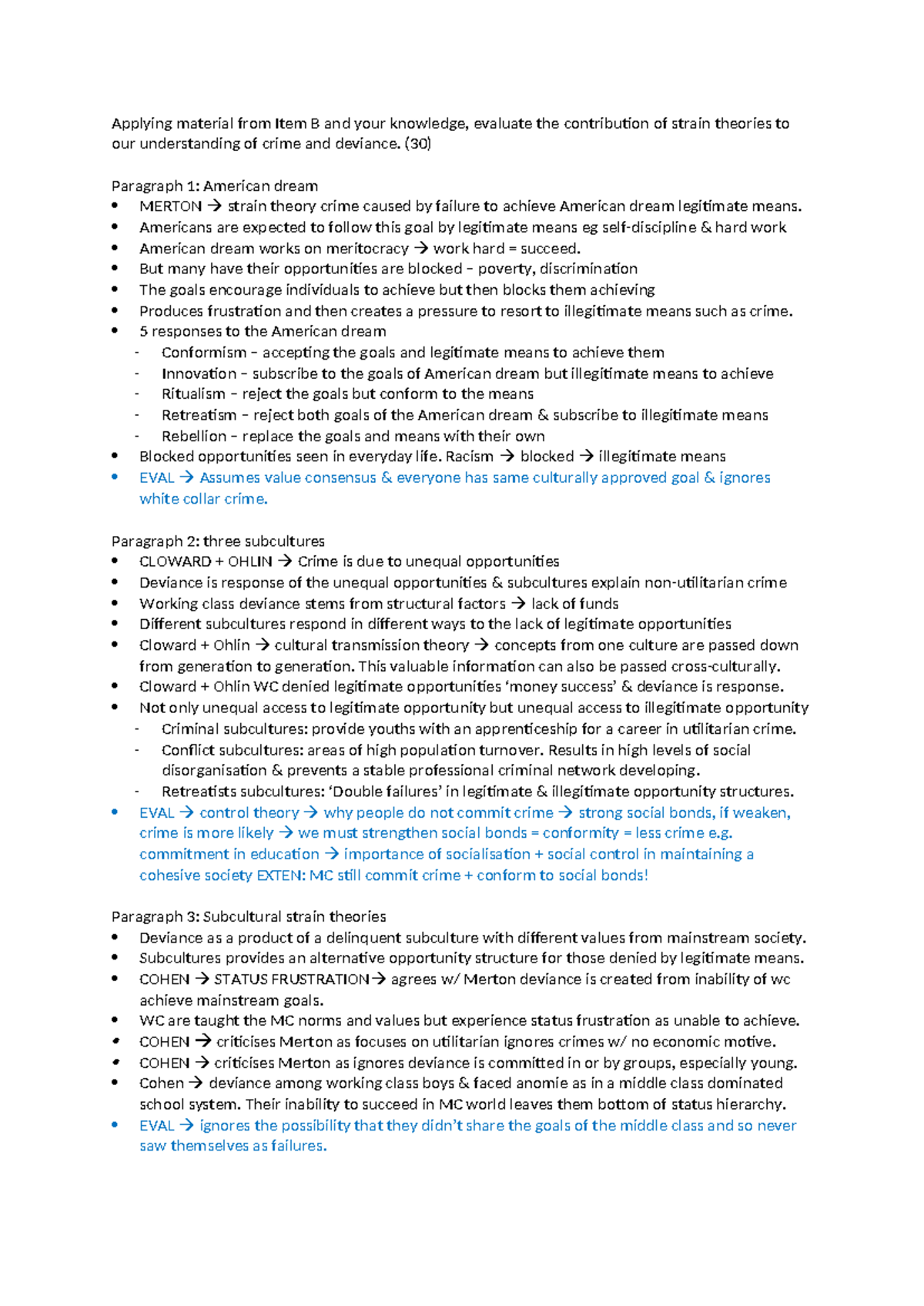 Strain Theories Essay Plan - Applying Material From Item B And Your 