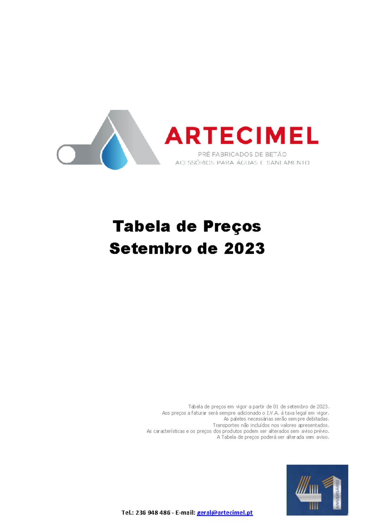 Gallery-Artecimel tabela 22 - Tabela de Preços Setembro de 2023 Tabela ...