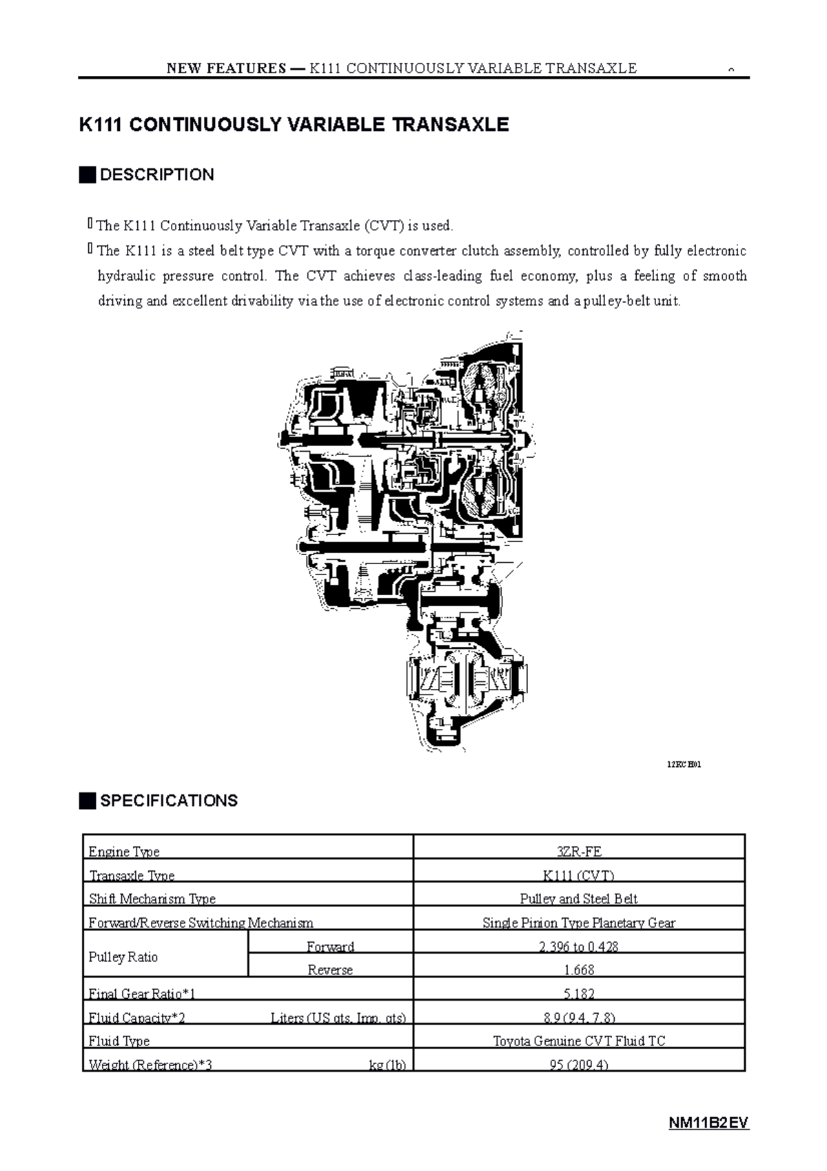11B2 08 NF K111 CVT23 K111 CONTINUOUSLY VARIABLE TRANSAXLE