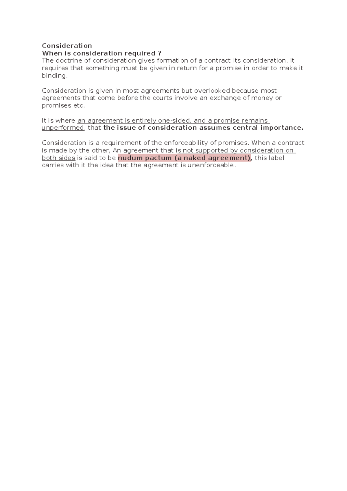 Consideration - Summary Principles of Contract Law - Consideration When ...