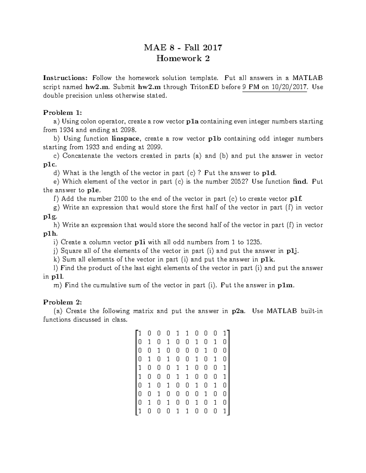 MAE8-homework 2 - Hwk2 - MAE 8 - Fall 2017 Homework 2 Instructions ...