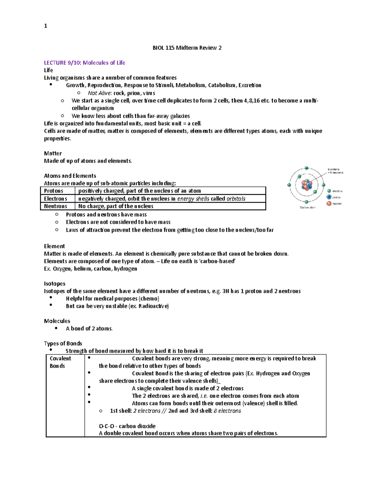 BIOL 115 Midterm Review 2 - BIOL 115 Midterm Review 2 LECTURE 9/10 ...
