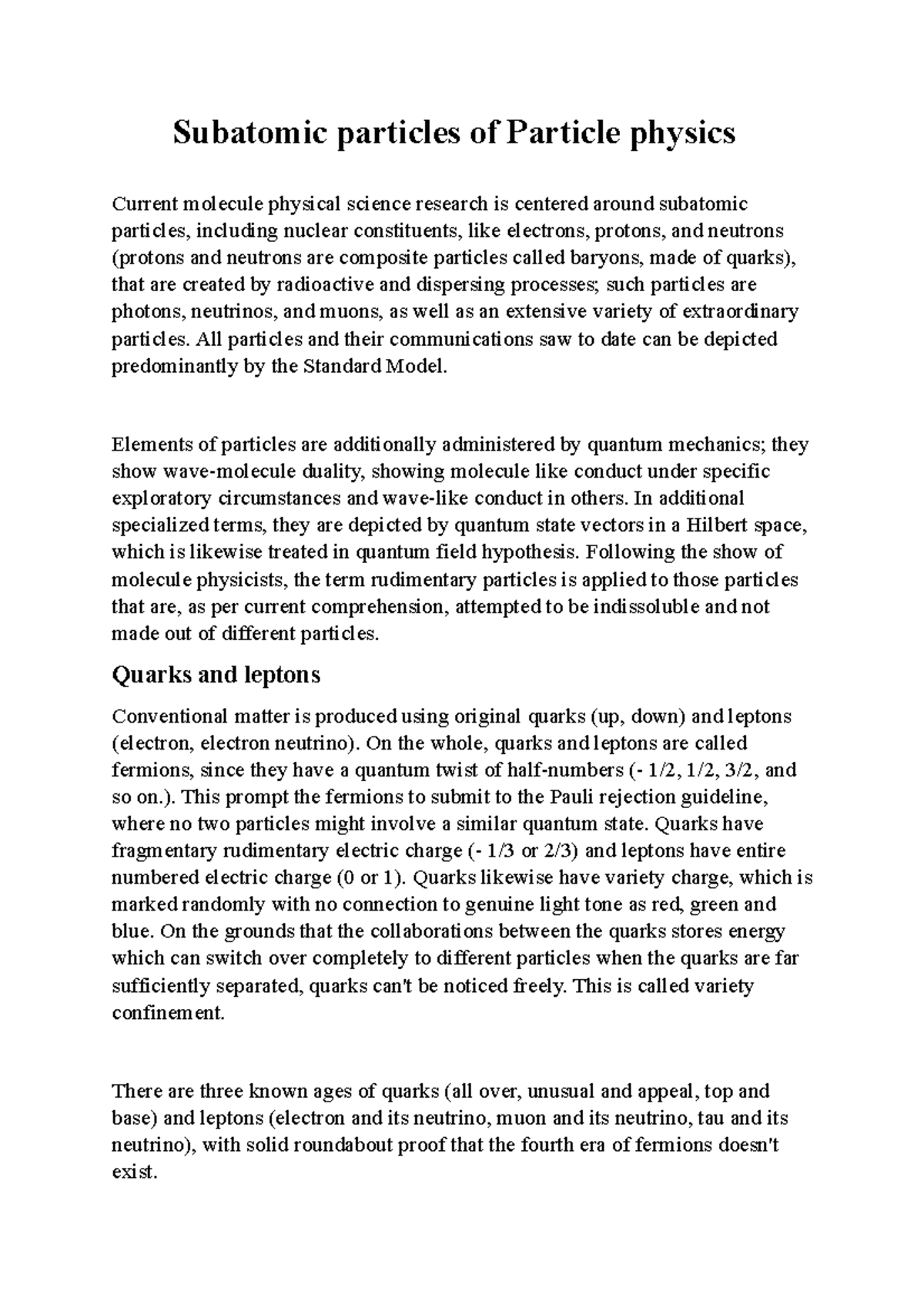 Subatomic particles of Particle physics - All particles and their ...