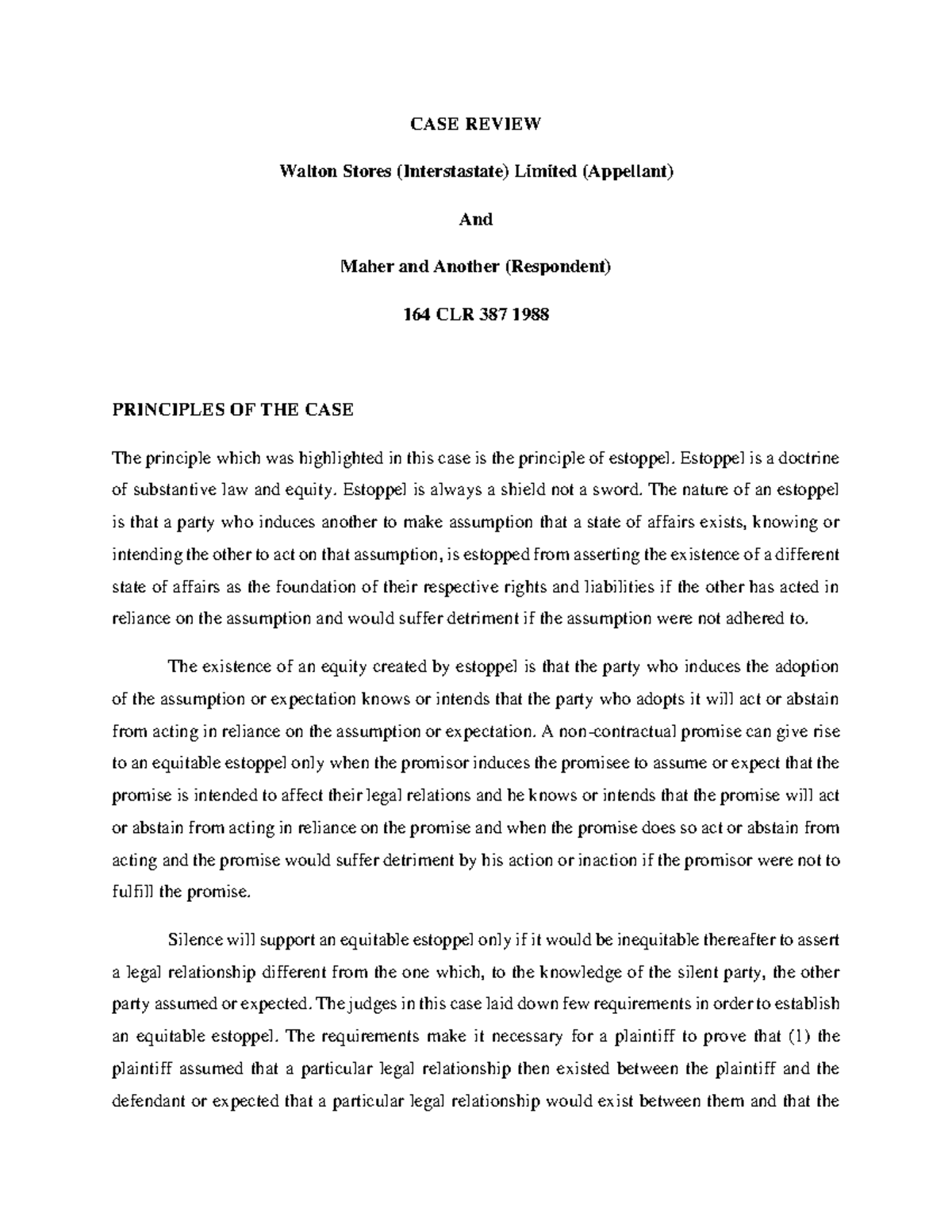 Case Review Walton Stores Interstate V Maher Anor Equity And Studocu Case Review Walton Stores Interstate V Maher Anor Equity And Studocu
