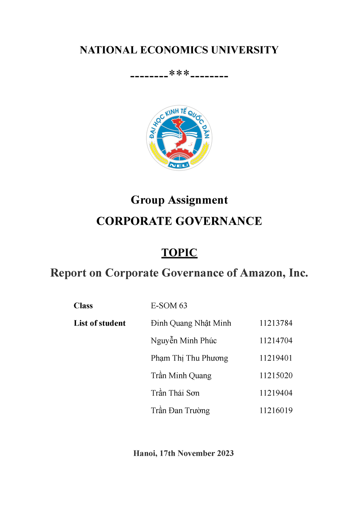 Amazon corporate governance analysis - NATIONAL ECONOMICS UNIVERSITY ...