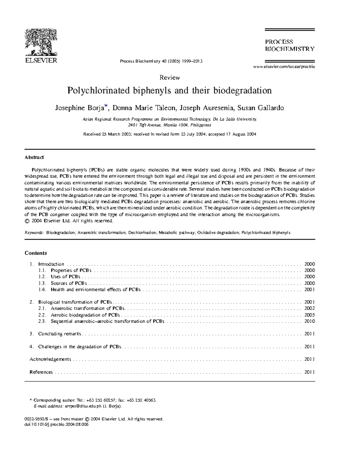 Polychlorinated Biphenyls And Their Biodegradation - Review ...