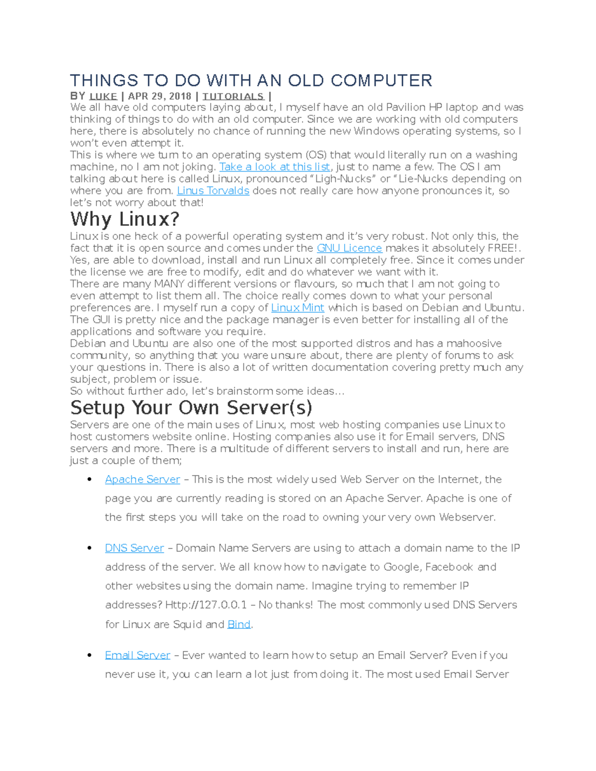 Things TO DO WITH AN OLD Computer THINGS TO DO WITH AN OLD COMPUTER BY LUKE APR 29, 2018