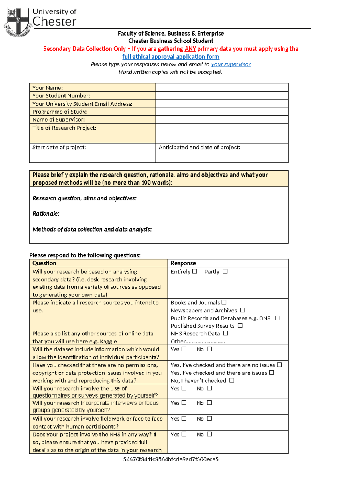 CBS Research Project Form Secondary DATA ONLY - Faculty of Science ...