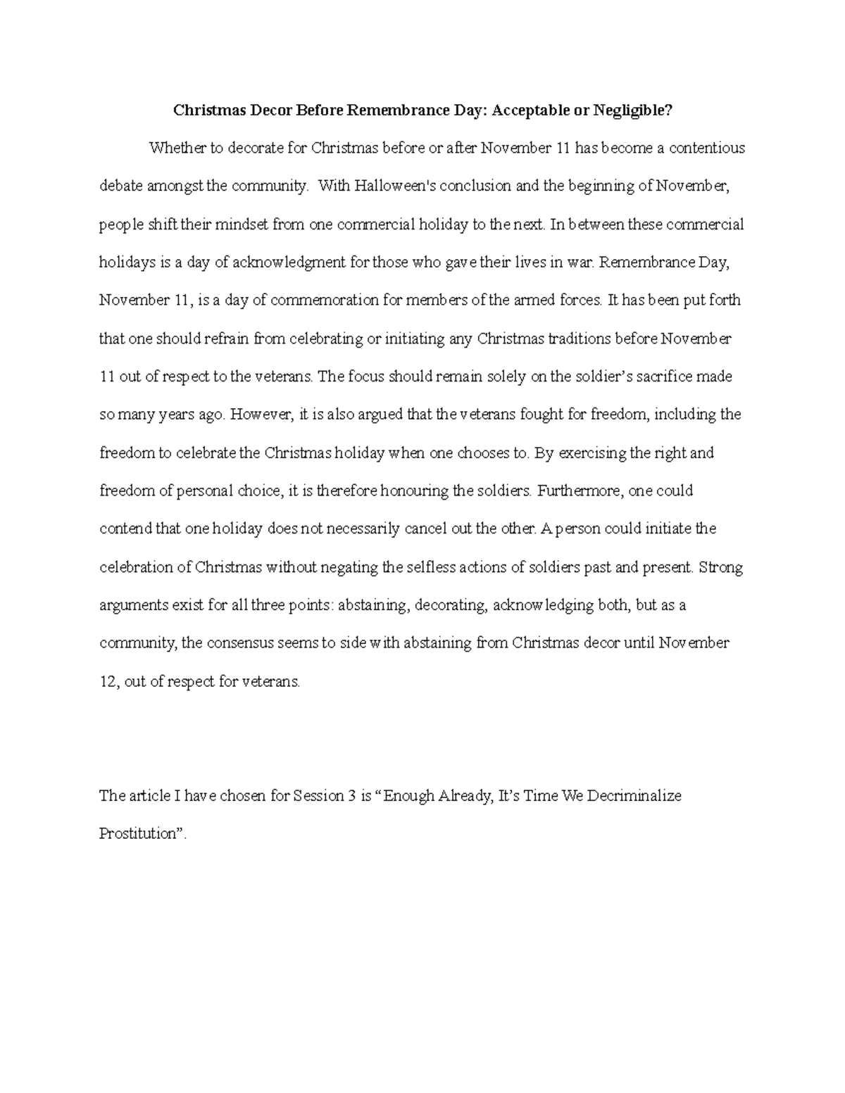 ENGL 255 Session 2 Debate Final Christmas Decor Before Remembrance