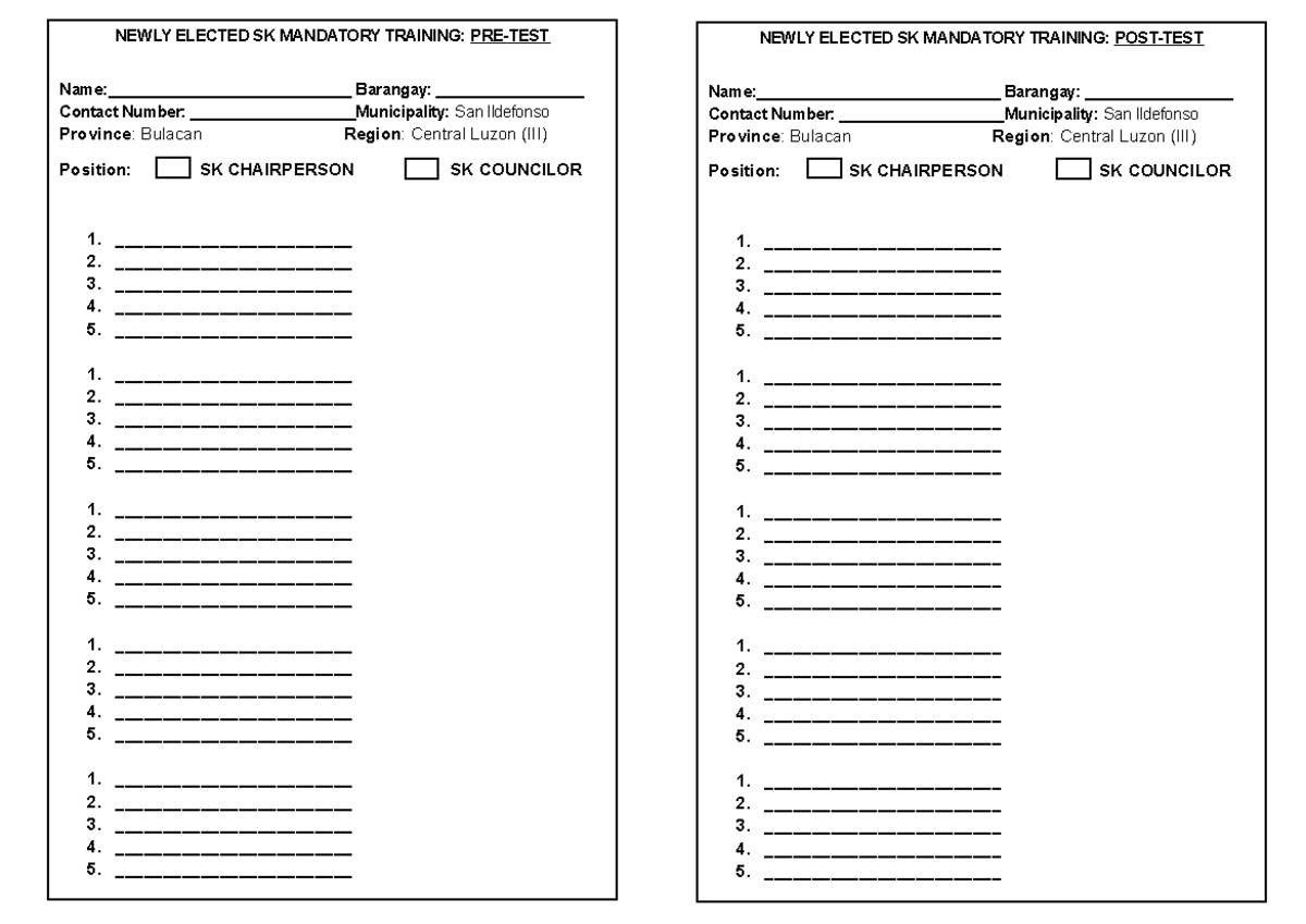 Answer Sheeg - ssss - NEWLY ELECTED SK MANDATORY TRAINING: PRE-TEST ...