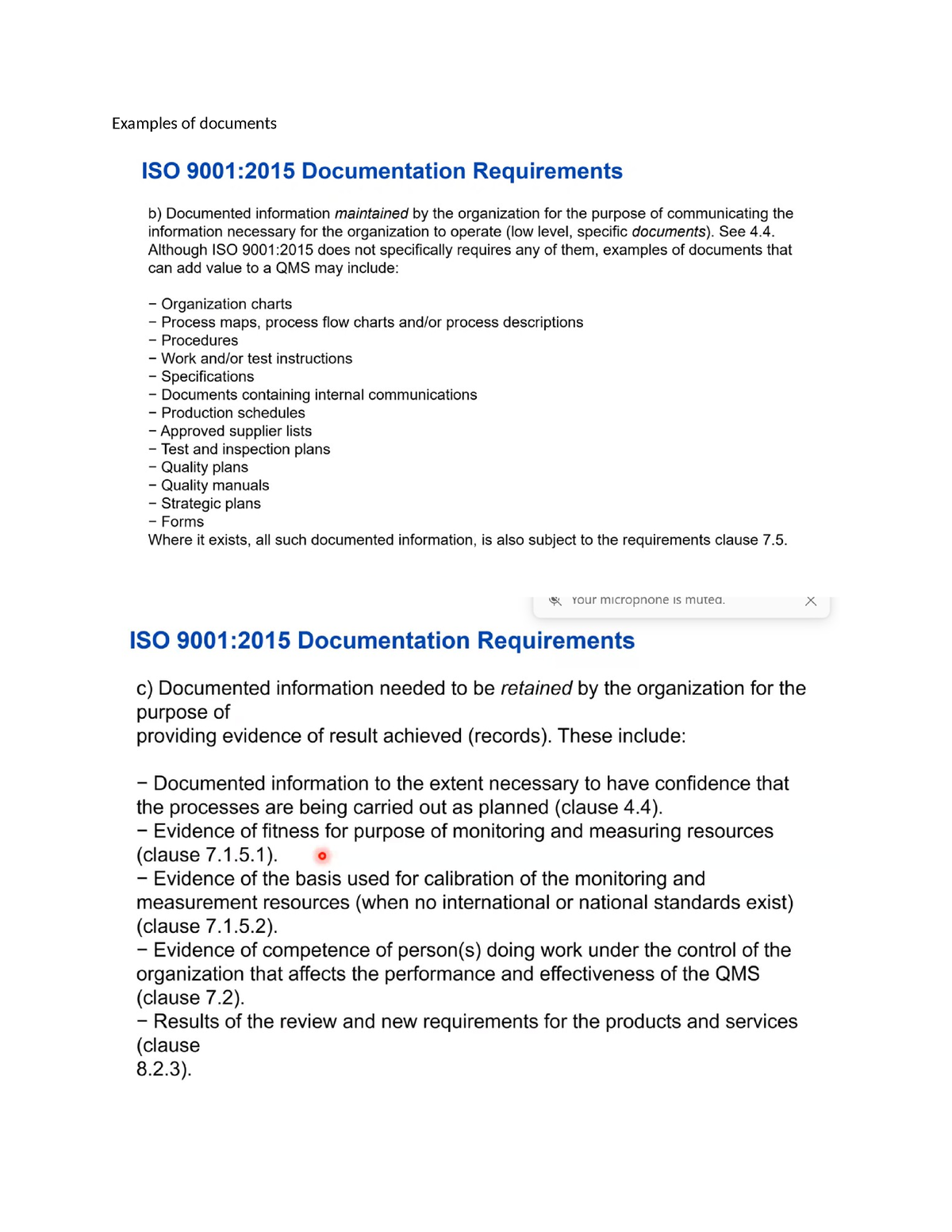 9001 2015 Documentation training notes - Business Management - Examples ...