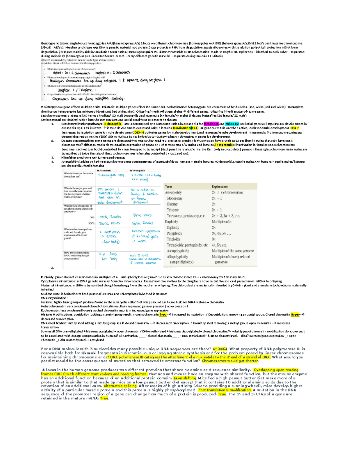 Final exam genetics cheat sheet - Genotype notation: single locus ...