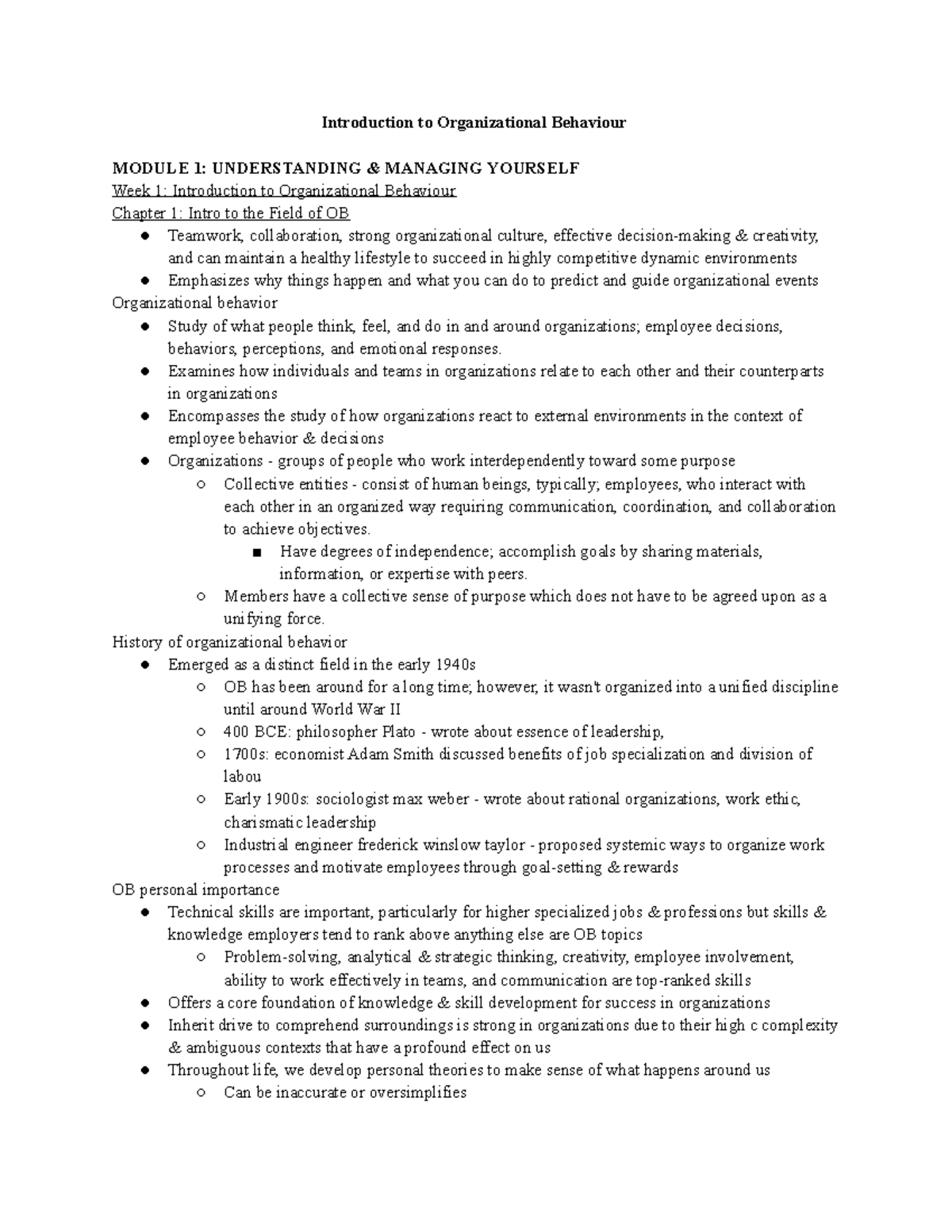 Introduction to Organizational Behaviour - Examines how individuals and ...
