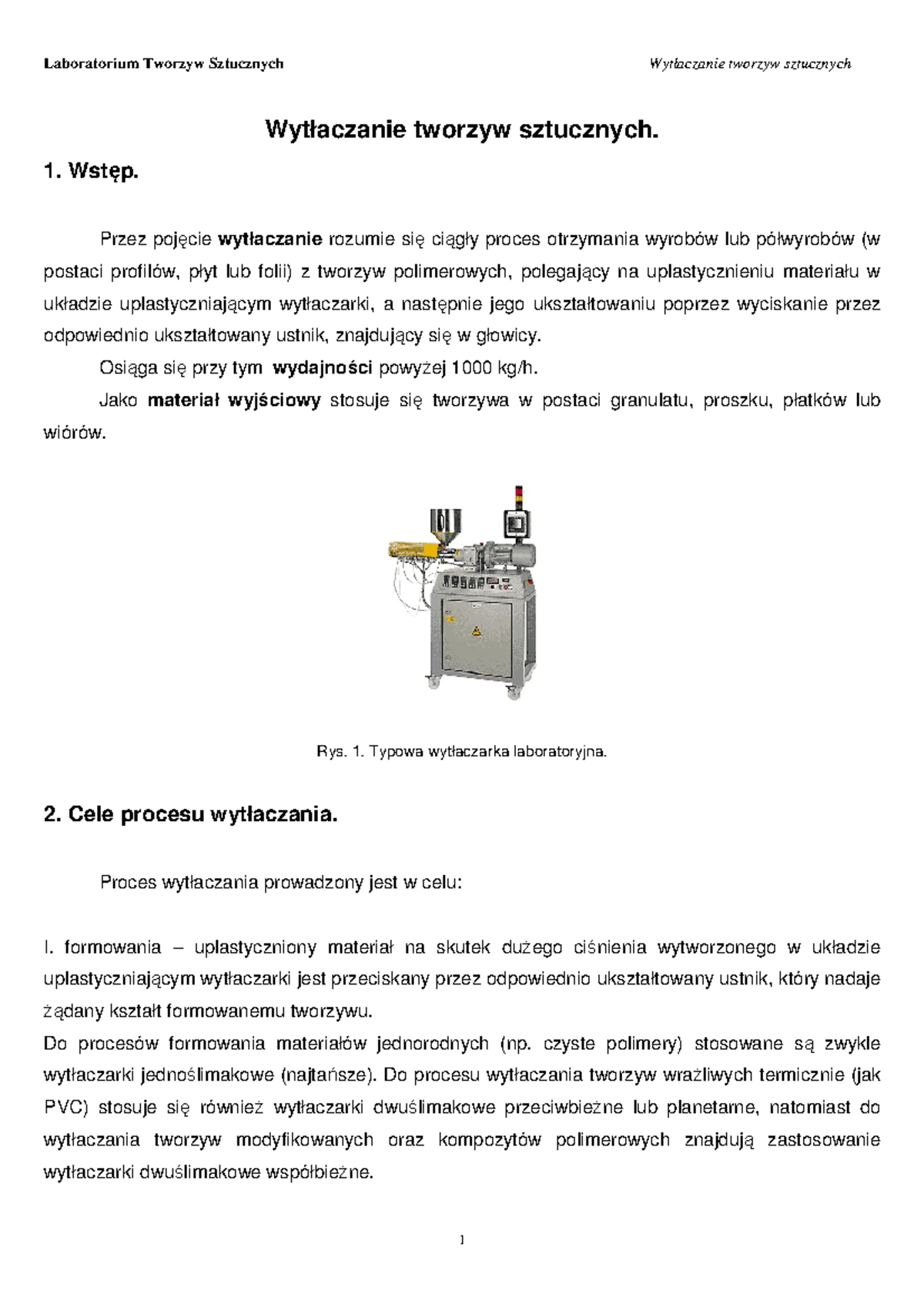 Wytlaczanie - Zagadnienia W Wm - Wytłaczanie Tworzyw Sztucznych. 1. Wst ...