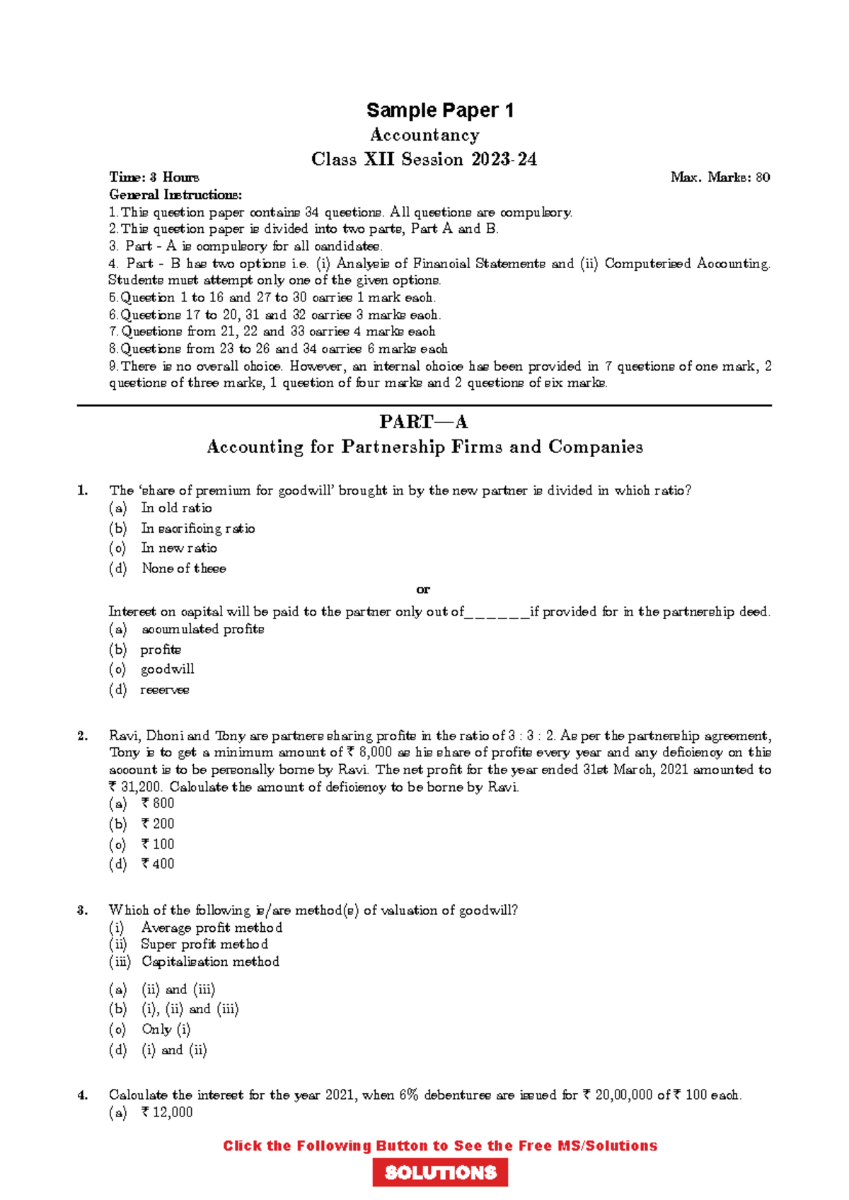 Cbleacpu 01 Kekek CBSE Accountancy Class 12 NODIA Sample Paper 1