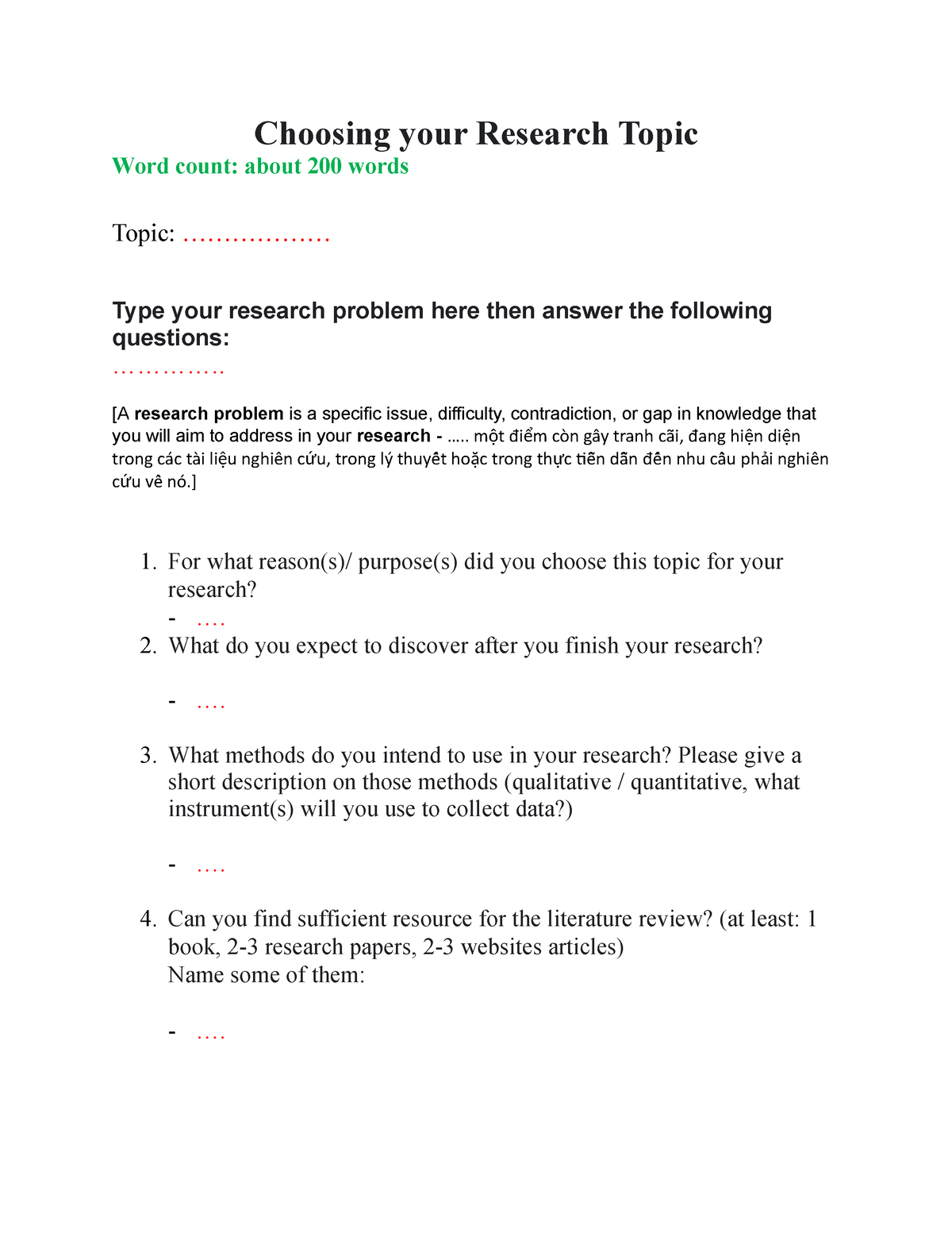 1. Choosing Research Topic - Choosing your Research Topic Word count ...