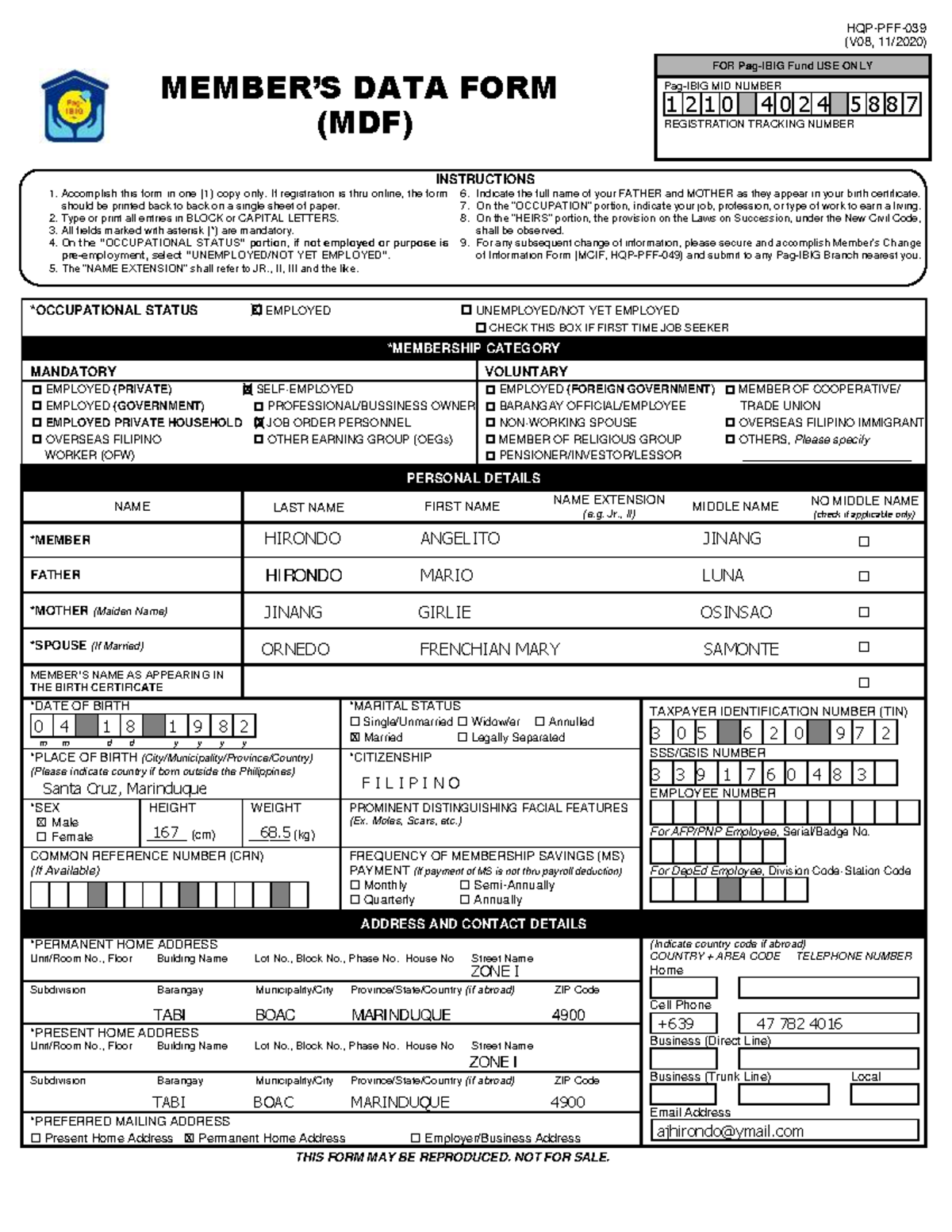 PFF039 Members Data Form V08 - MEMBER’S DATA FORM (MDF) FOR Pag-IBIG ...