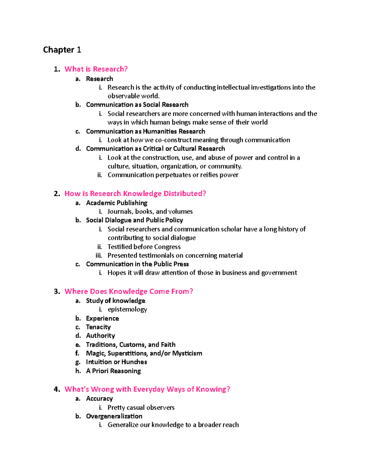 Reading Support #1 - Study Guide - Chapter 1 1. What is Research? a ...