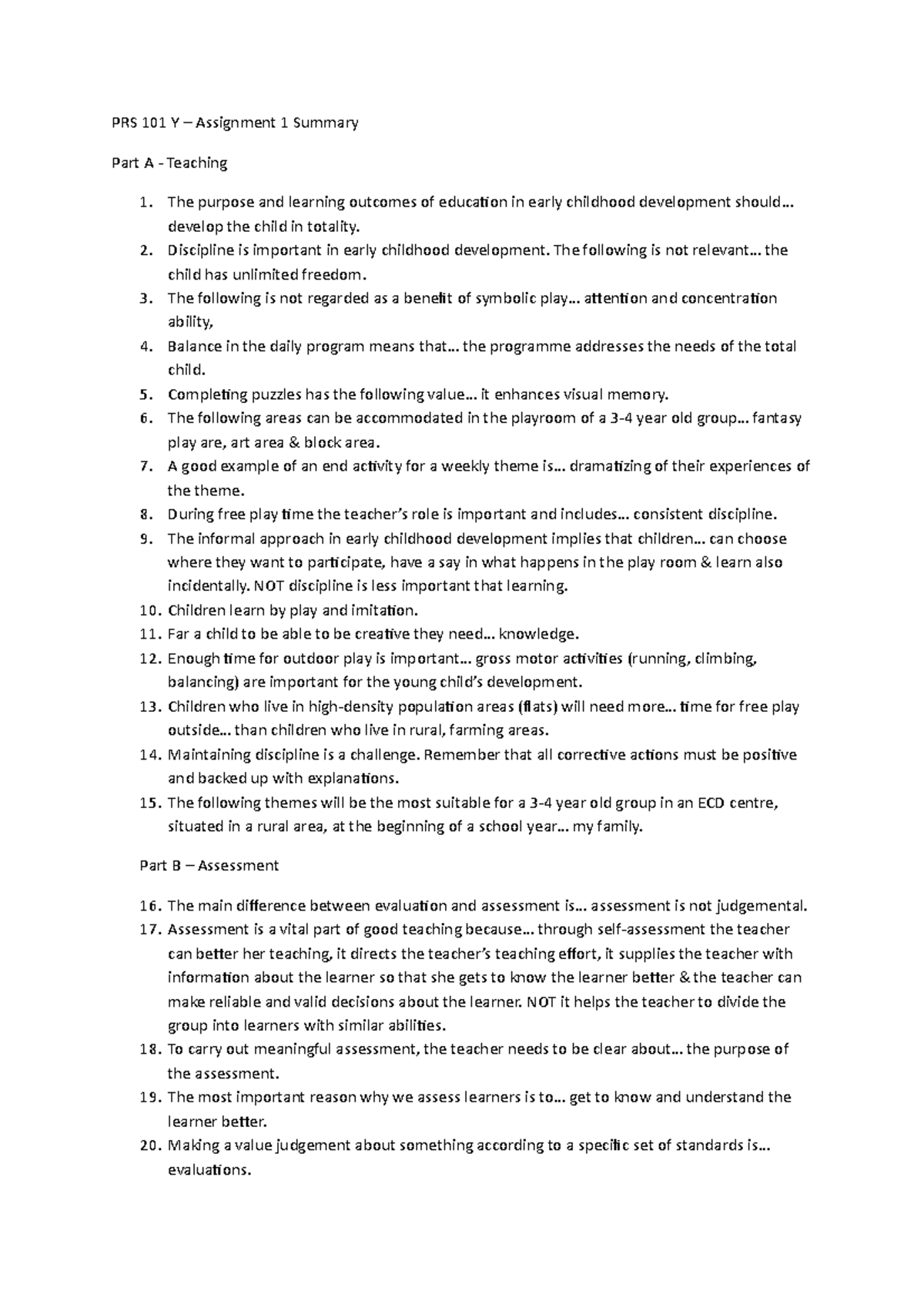 PRS101Y Assignment 1 summary - PRS 101 Y – Assignment 1 Summary Part A ...