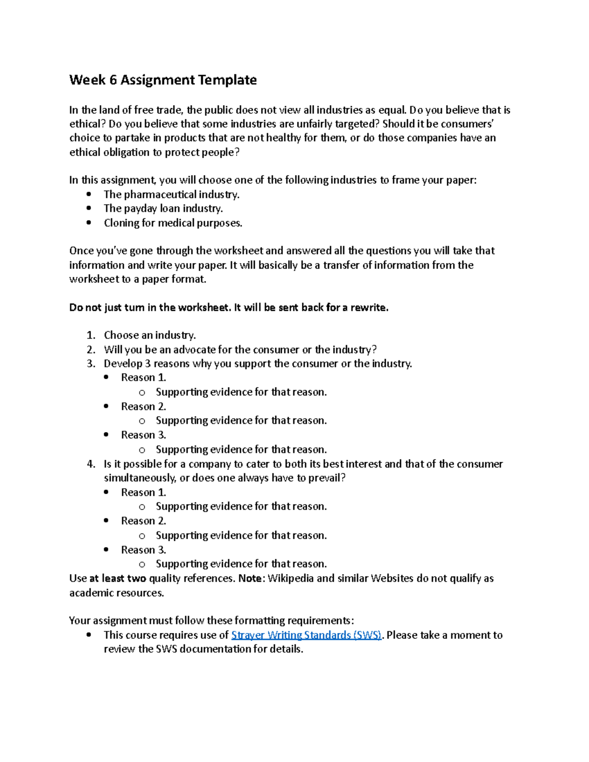 Cf BUS309 wk6 Assignment template - Week 6 Assignment Template In the