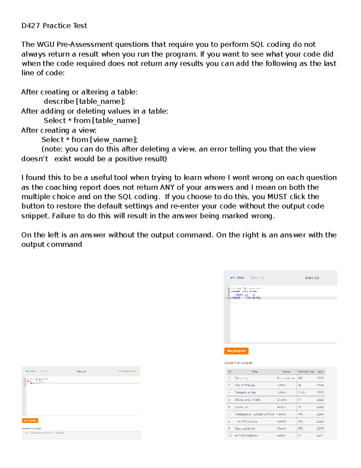 Preassessment PreAssessment test with answer key D427 Practice