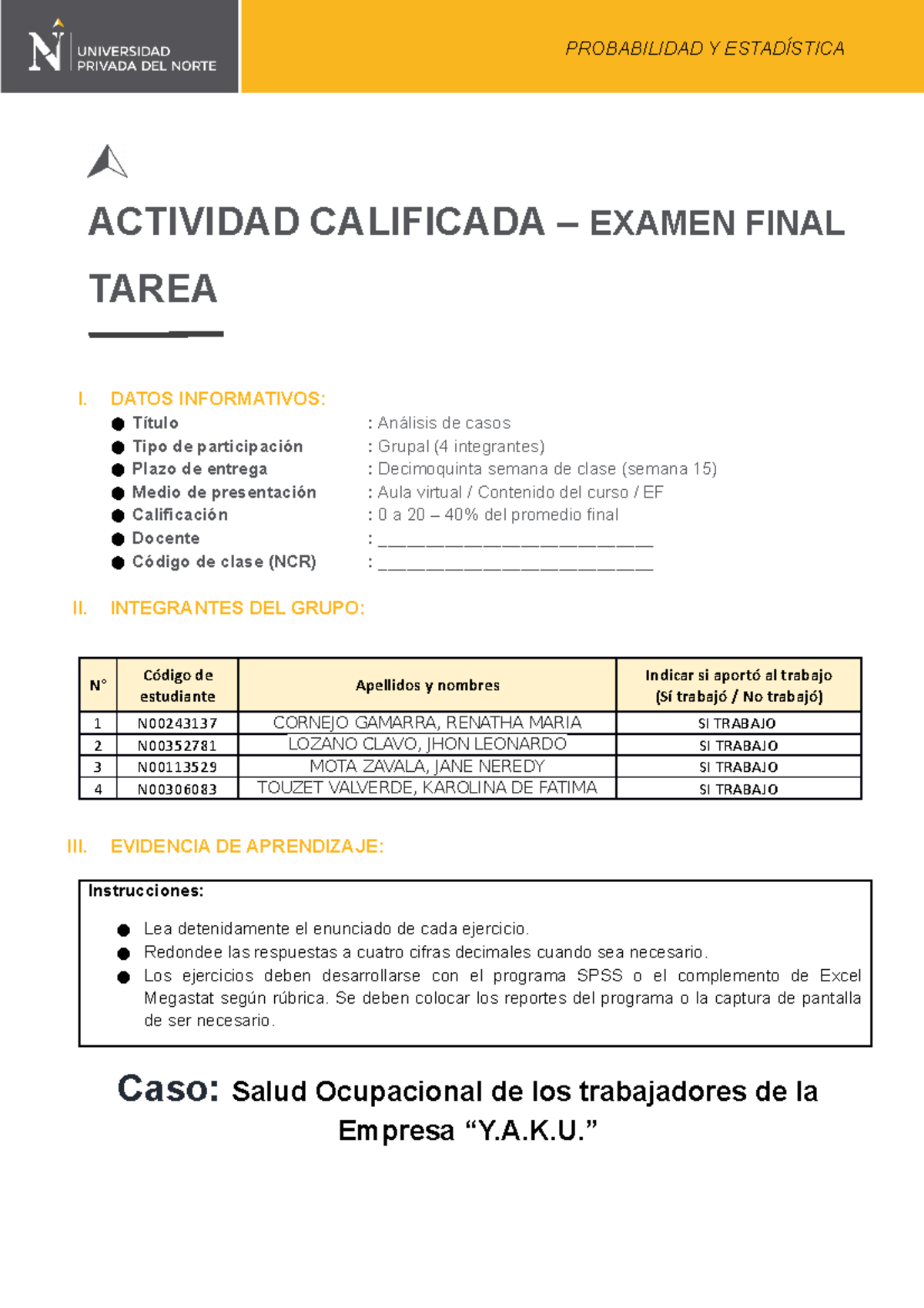 Examen Final - Probabilidad Y Estadistica - ACTIVIDAD CALIFICADA ...