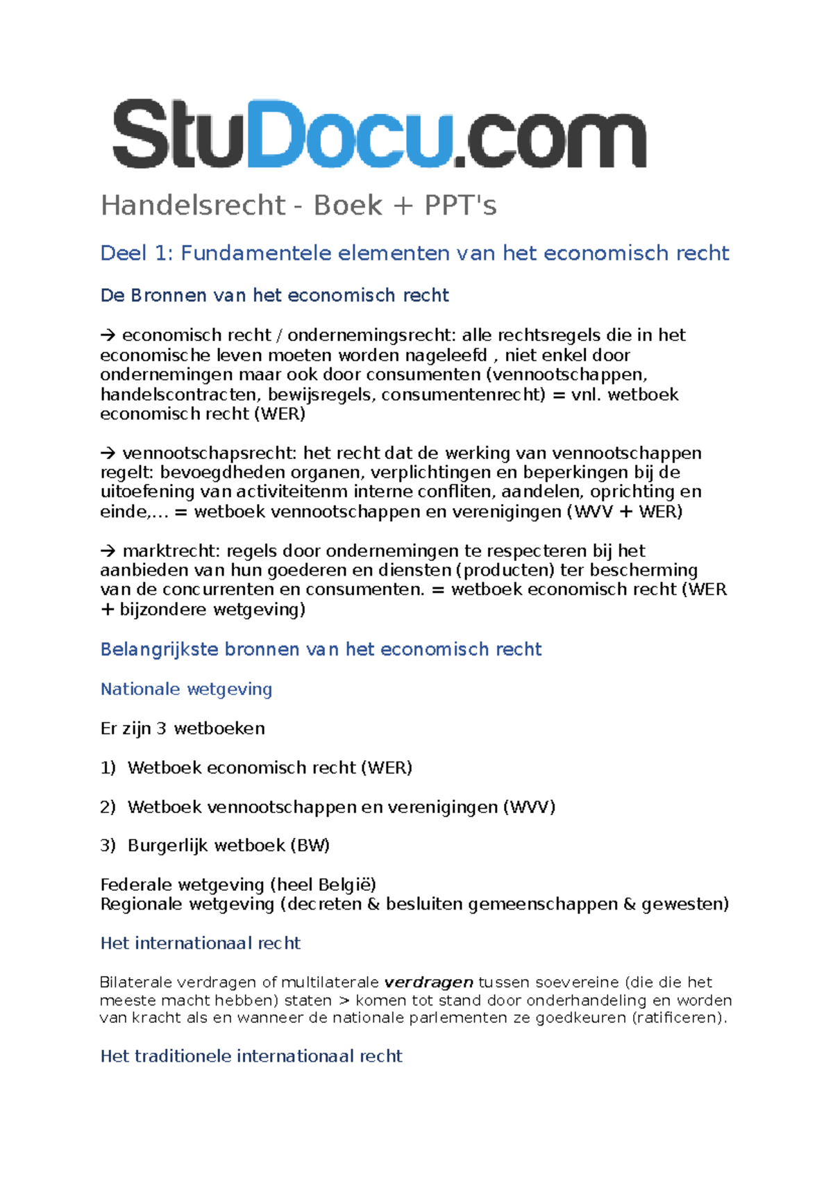 Ondernemingsrecht - Wetboek Economisch Recht (WER) Vennootschapsrecht ...