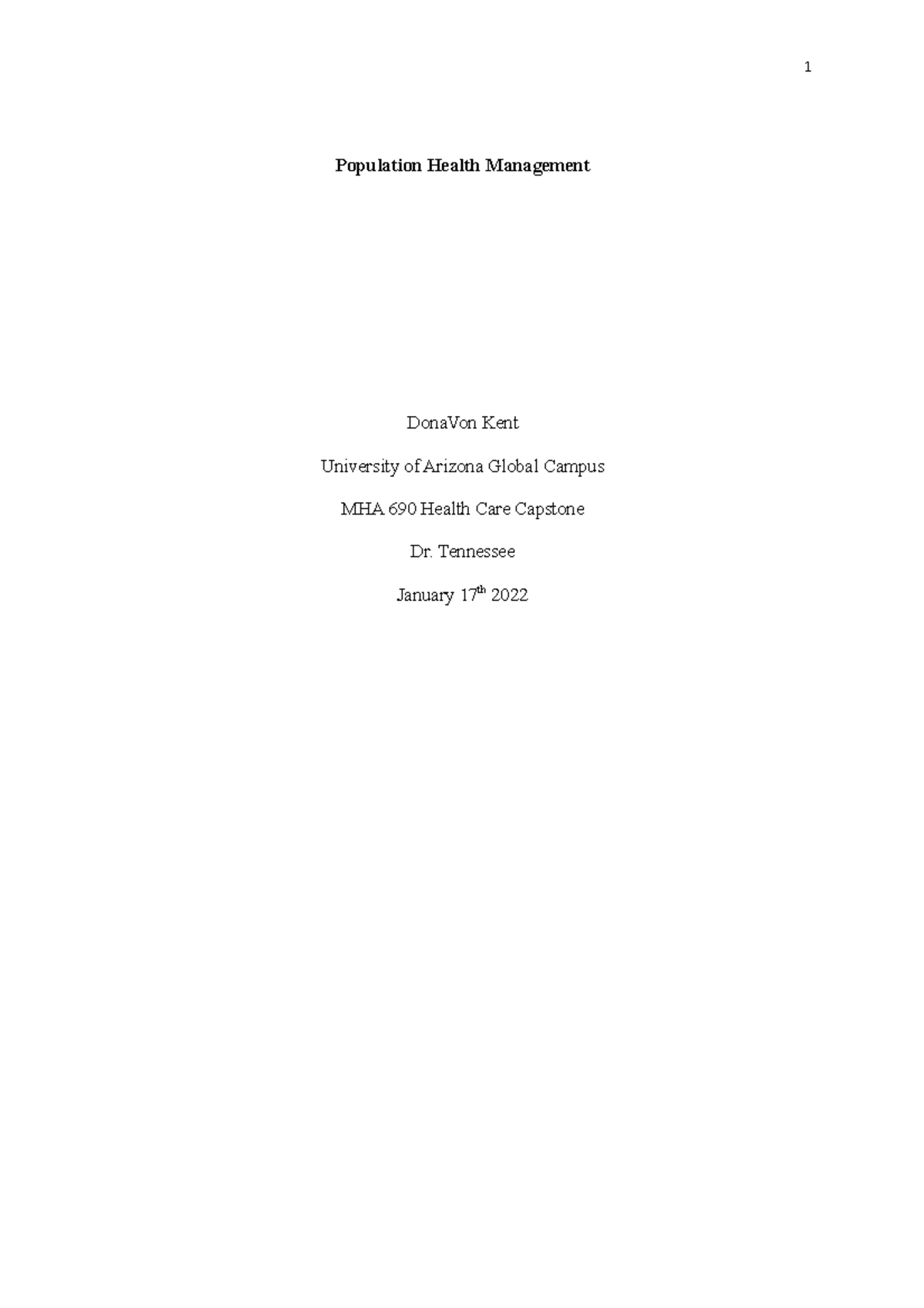 Population Health Management - Population Health Management DonaVon ...