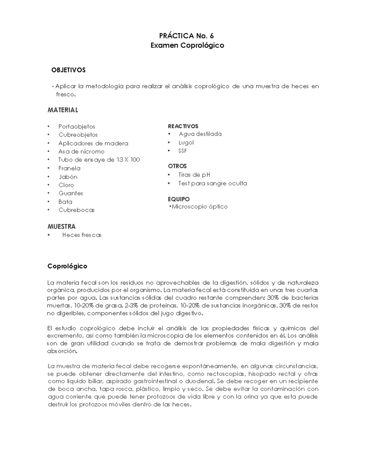 Practica 6 examen coprologico - PR¡CTICA No. 6 Examen CoprolÛgico ...