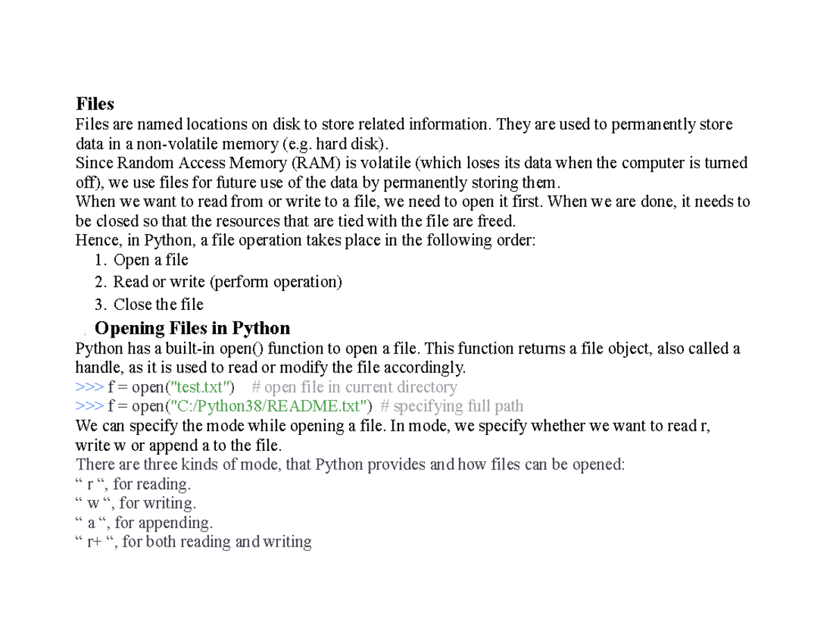 Files in python data science - Files Files are named locations on disk ...