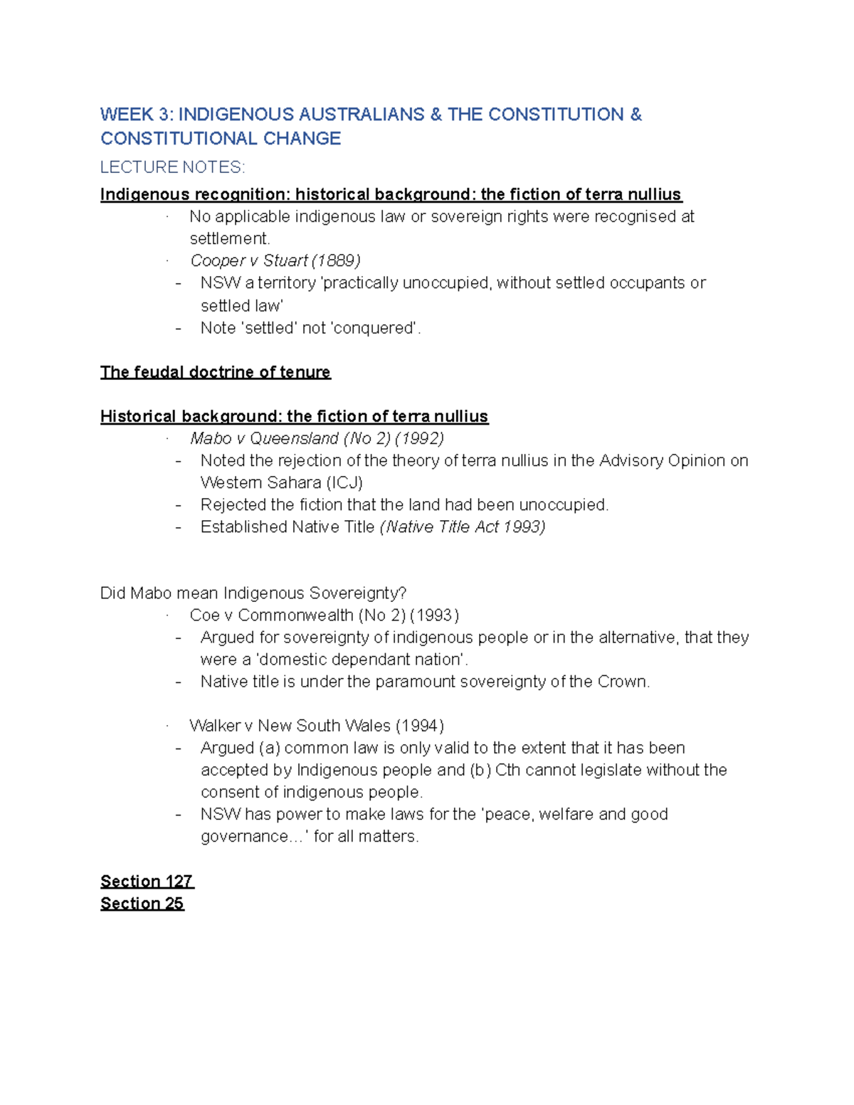 WEEK 3 - week 3 lecture notes for Constitutional Law LLB2280 - WEEK 3 ...