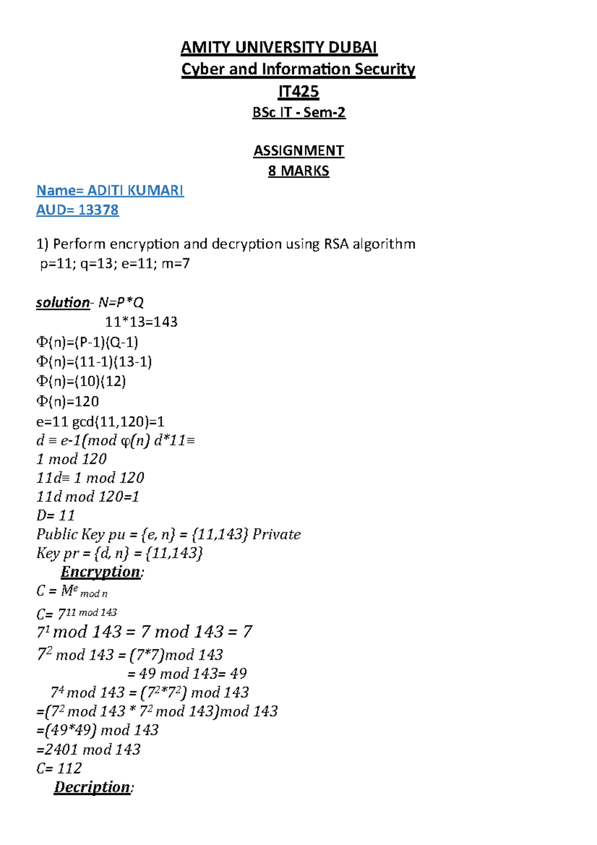 CL Assignment 3 - AMITY UNIVERSITY DUBAI Cyber and Information Security ...