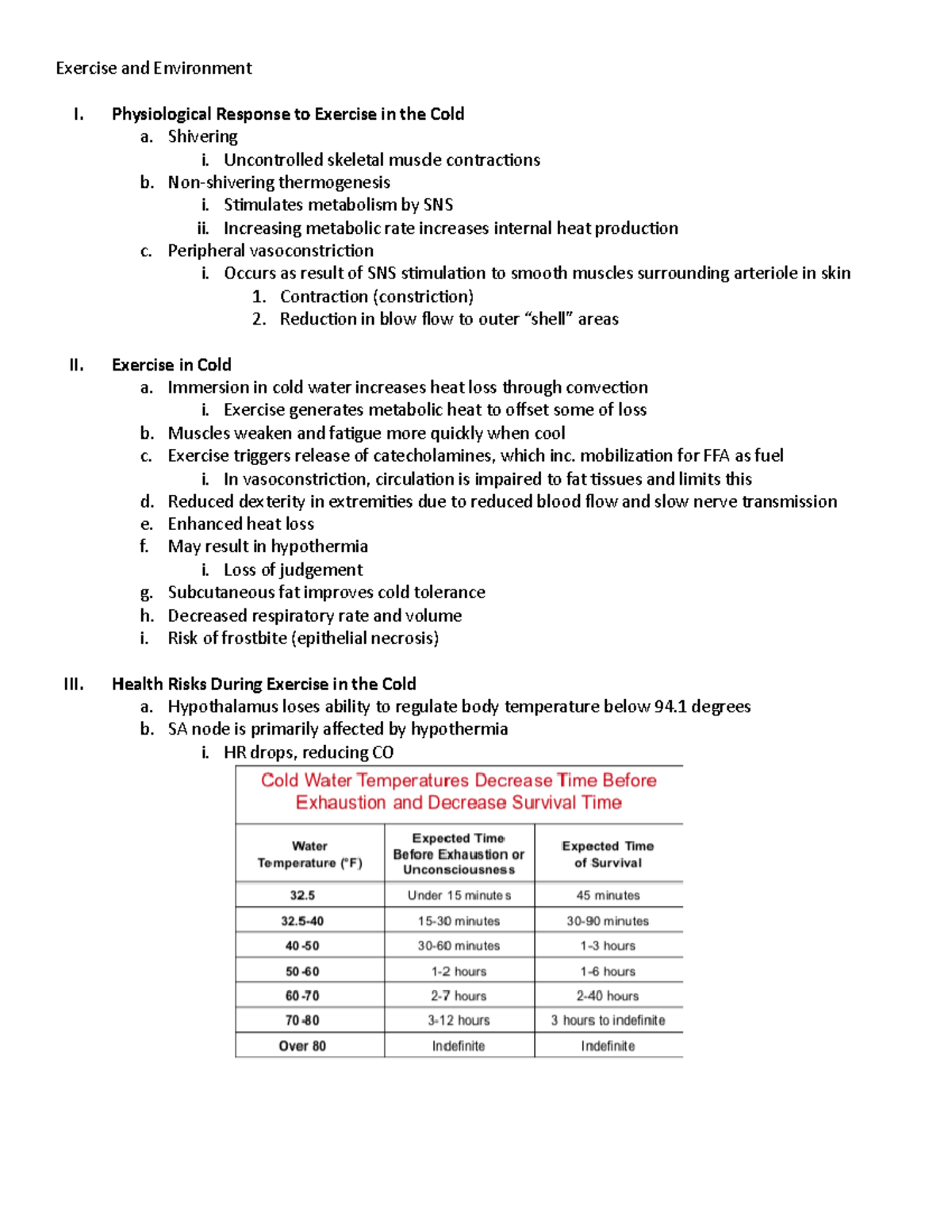Physiological Response to Exercise in the Cold - Exercise and ...