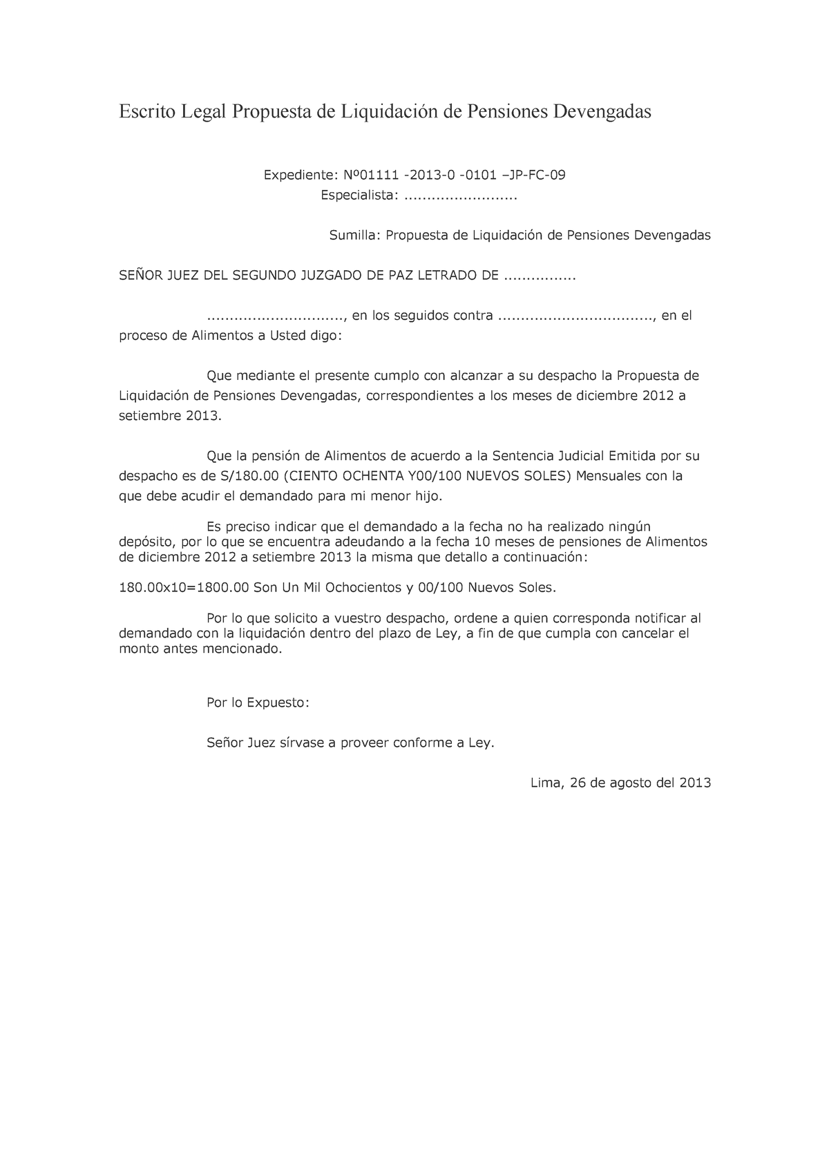 Propuesta De Liquidacion De Pensiones Alimenticias En El Marco De Un