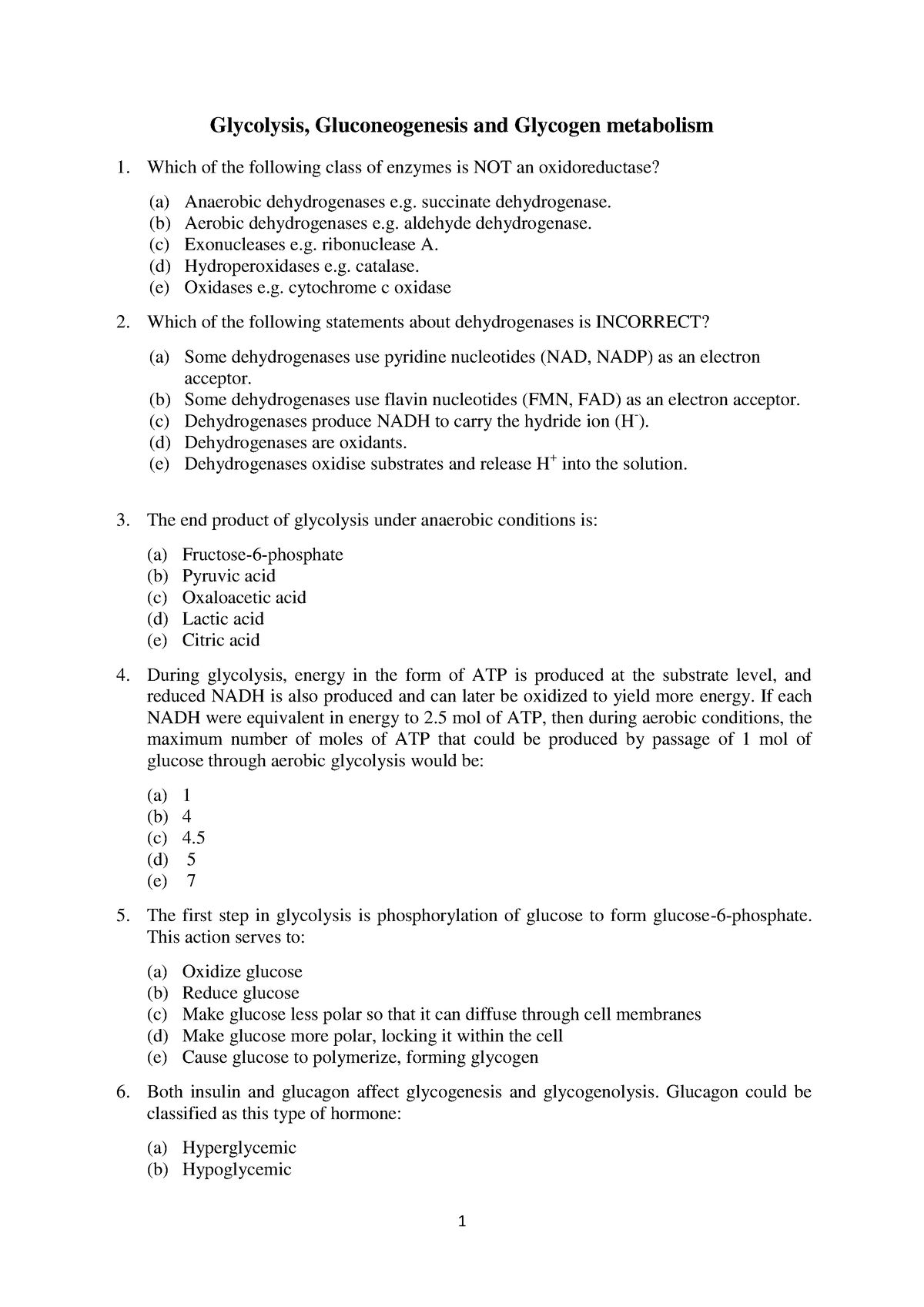 Themes C and D - Lecture notes - Glycolysis, Gluconeogenesis and ...