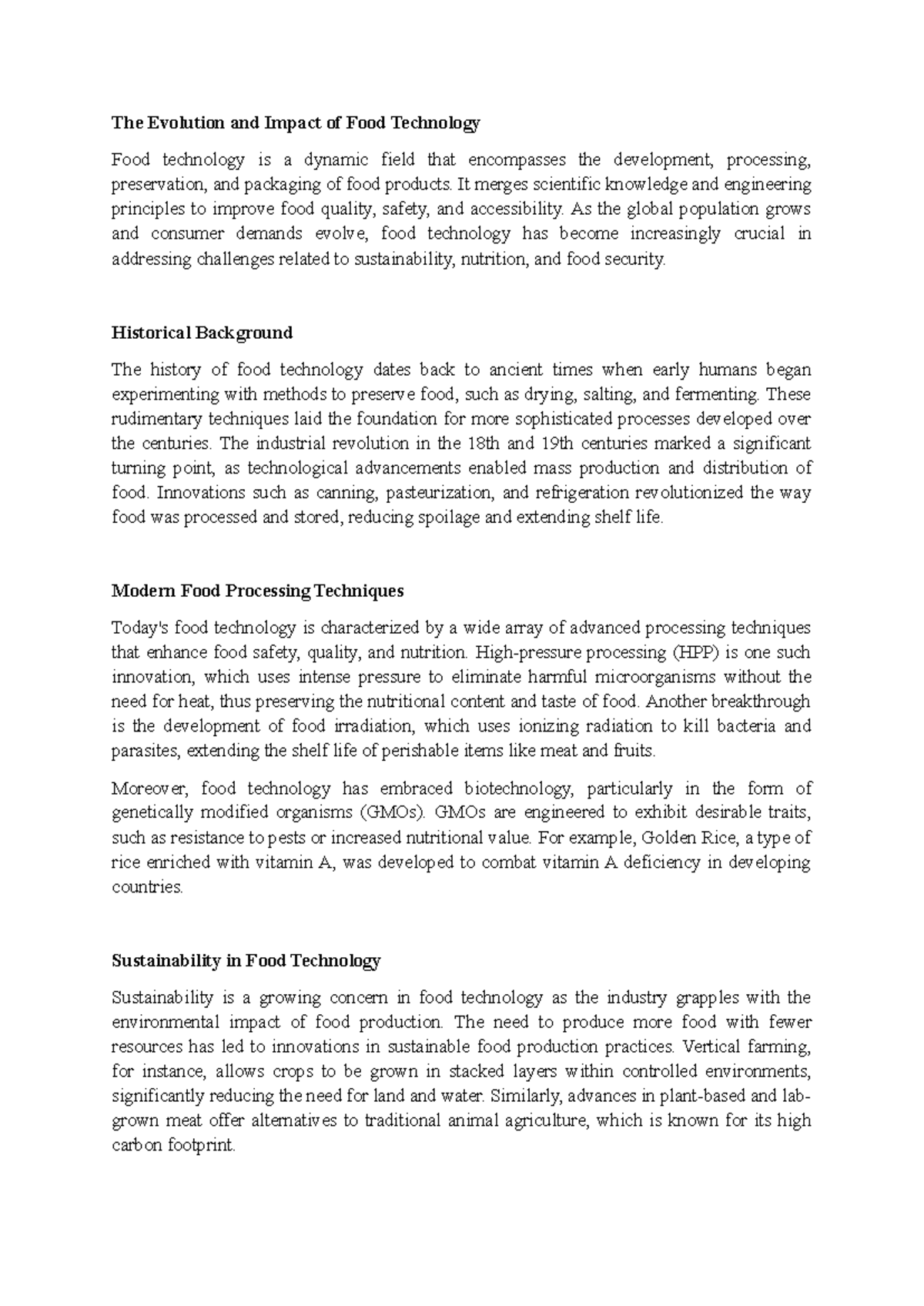 Innovations in Food Technology - The Evolution and Impact of Food ...