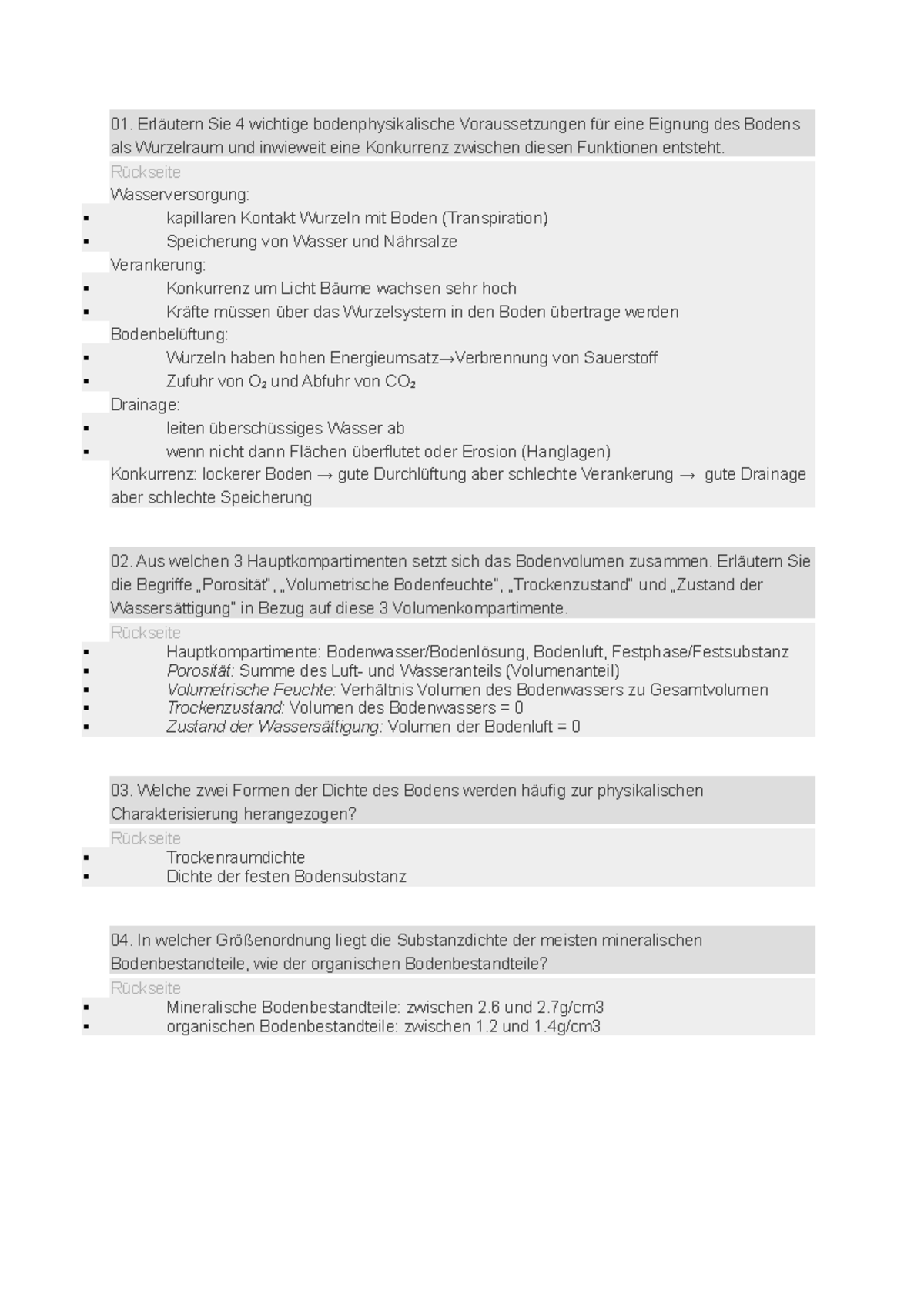 06. (07.) Bodenphysik - Zusammenfassung Bodenkunde - Erläutern Sie 4 ...