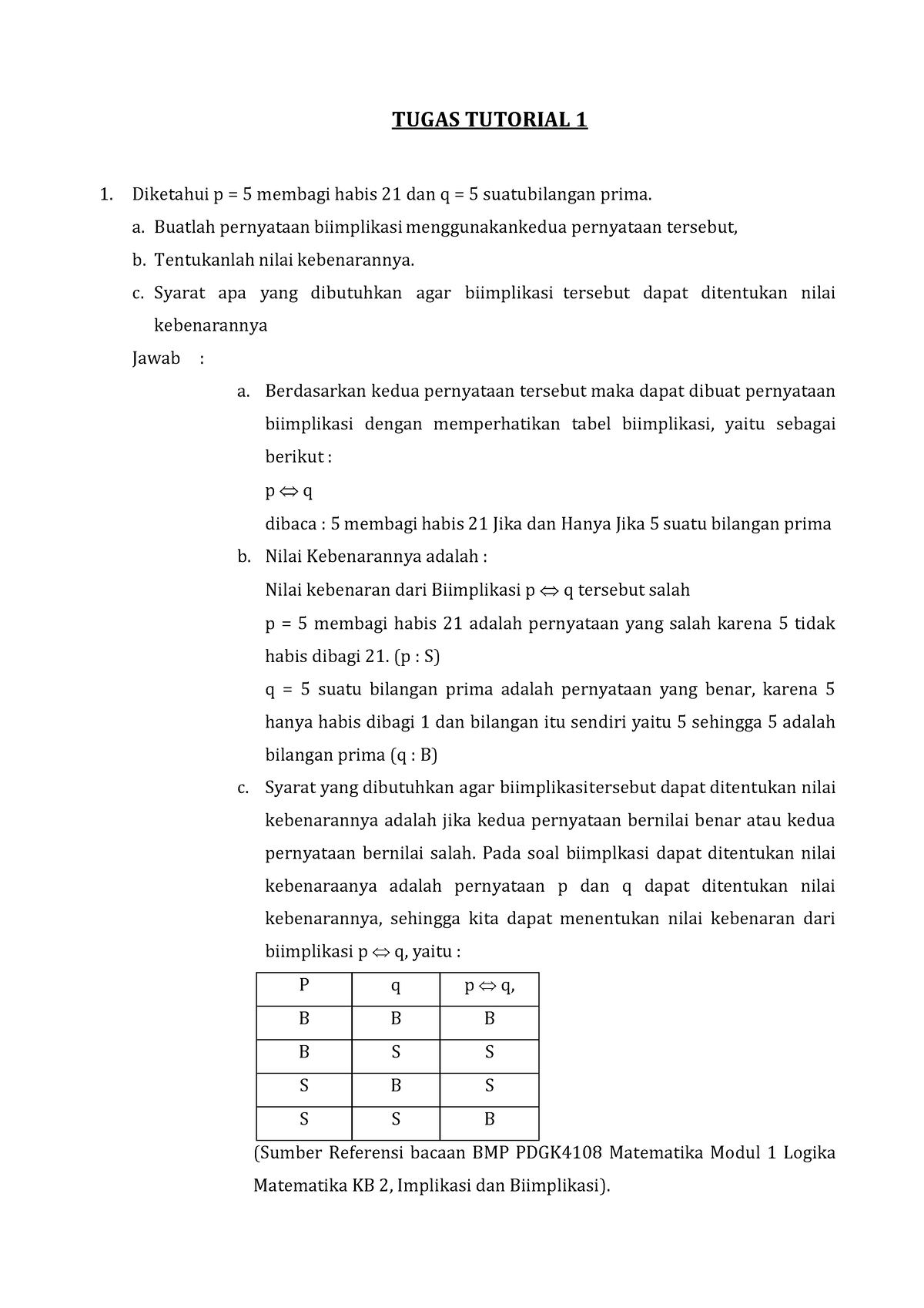 Matematika 1 - TUGAS TUTORIAL 1 Diketahui P = 5 Membagi Habis 21 Dan Q ...