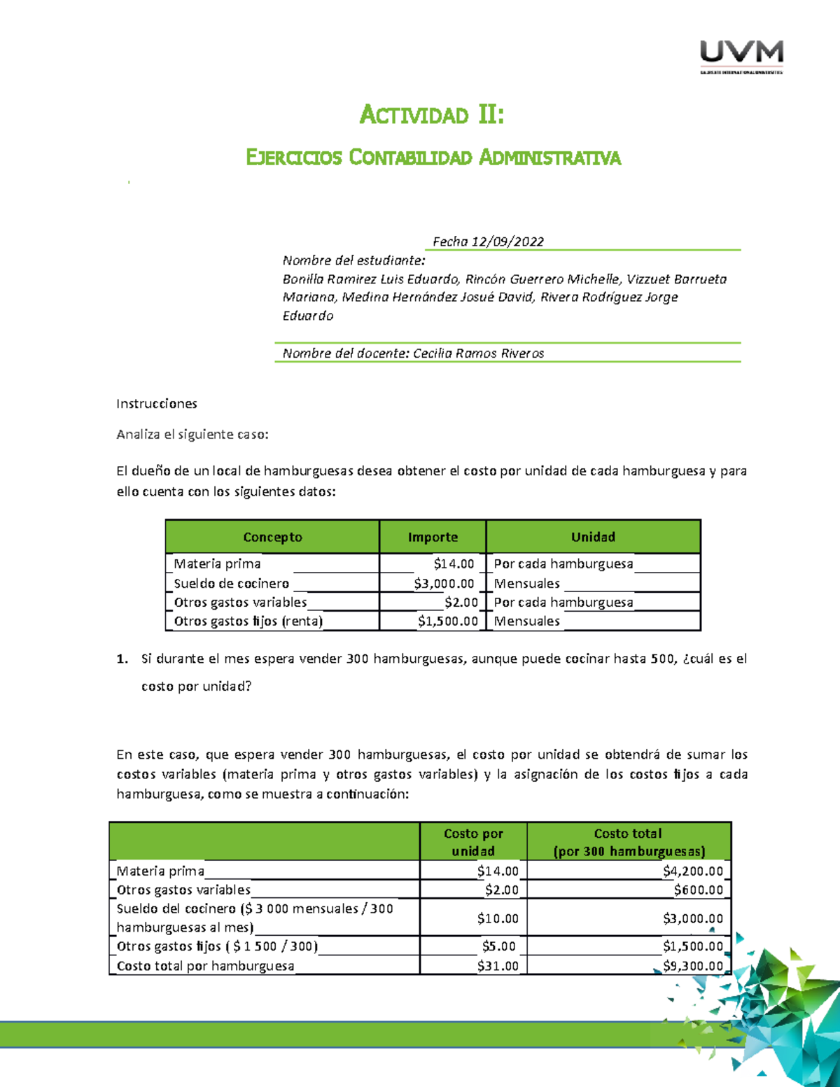 Act2 Contabilidad Admin - ACTIVIDAD II: EJERCICIOS CONTABILIDAD ...