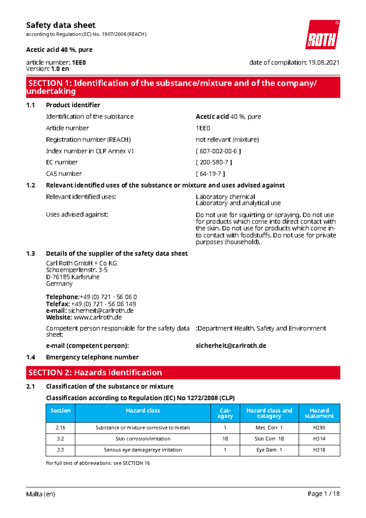 Aceticacid Acetic Acid proper way of disposal SECTION 1