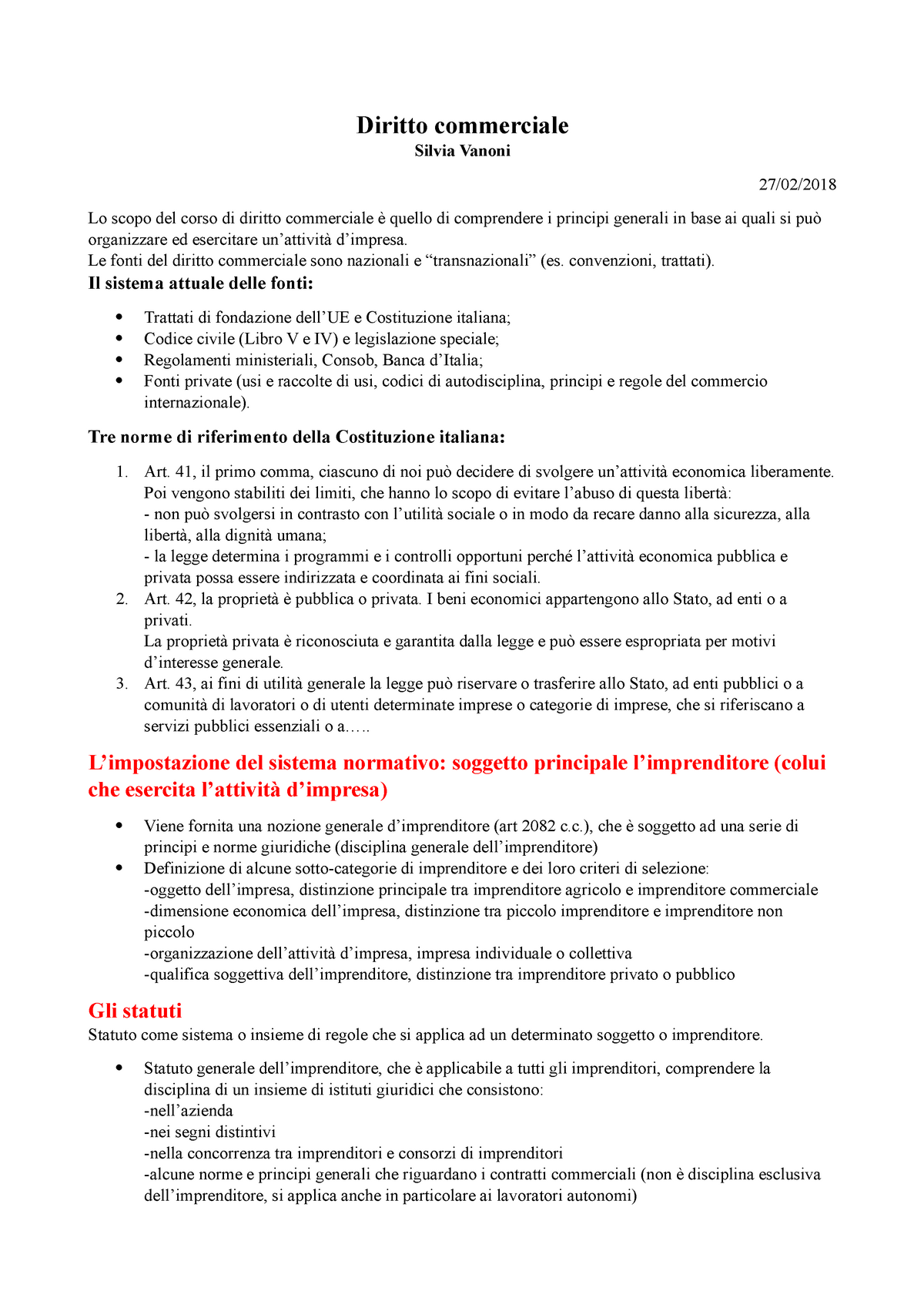 Diritto commerciale - alcuni appunti delle lezioni della prof Vanoni - Diritto  commerciale Silvia - Studocu