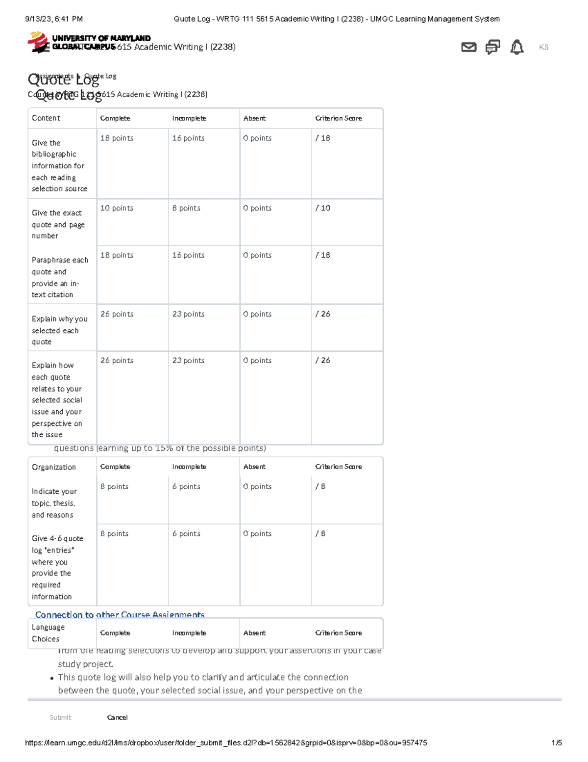 Quote Log - WRTG 111 5615 Academic Writing I (2238) - UMGC Learning ...