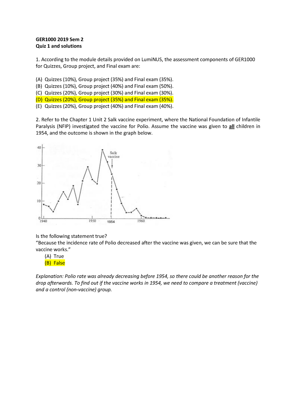 Quiz 1, Questions And Answers - Quantitative Reasoning - NUS - StuDocu